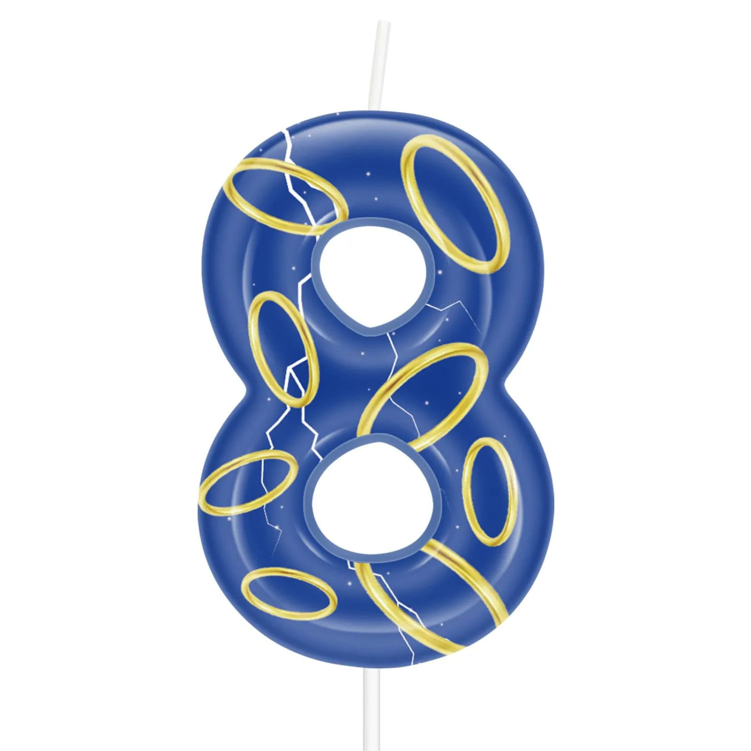 Number 8 Blue Birthday Candle,Golden Ring Cartoon Themed 8th Candle Magic Rings Birthday Decoration,Computer Game Birthday Cake Topper for Hedgehog Boy Girls Party Decor Supplies