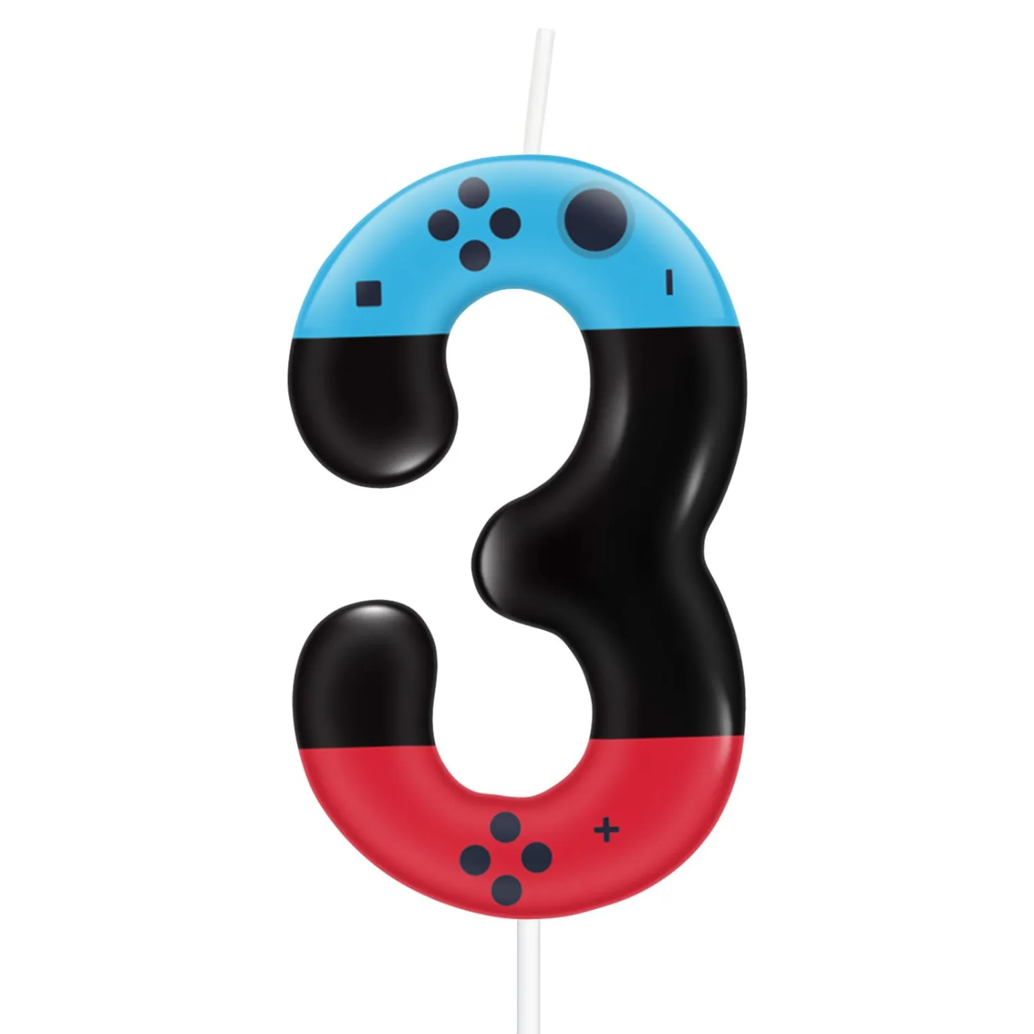 Red Blue Number 3 Birthday Candles,Level Video Game Controller Birthday 0-9 Number Birthday Candles,Cake Topper Decorations,Gamepad Cake Supplies for Boys Girls Party Decor Supplies