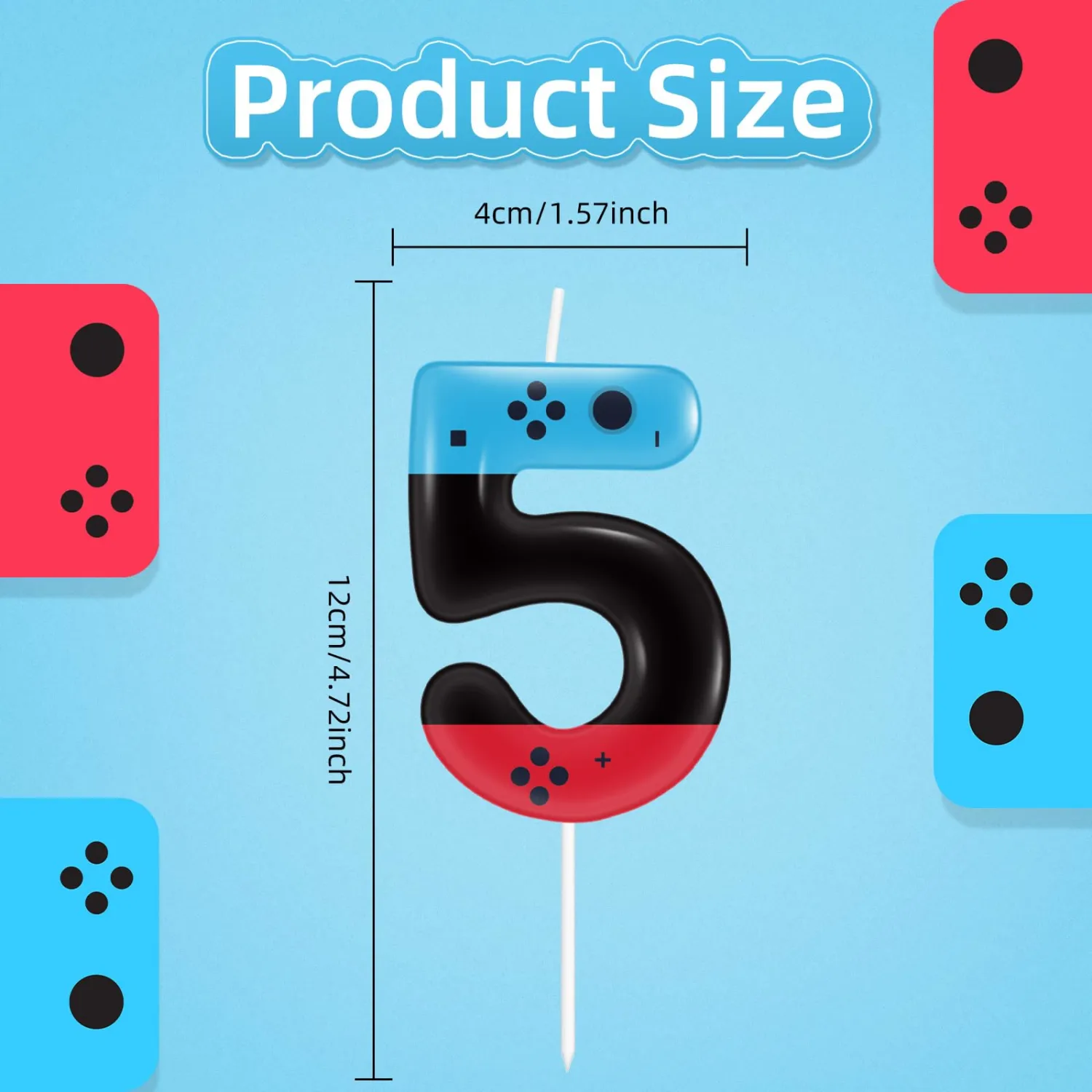 Red Blue Number 3 Birthday Candles,Level Video Game Controller Birthday 0-9 Number Birthday Candles,Cake Topper Decorations,Gamepad Cake Supplies for Boys Girls Party Decor Supplies