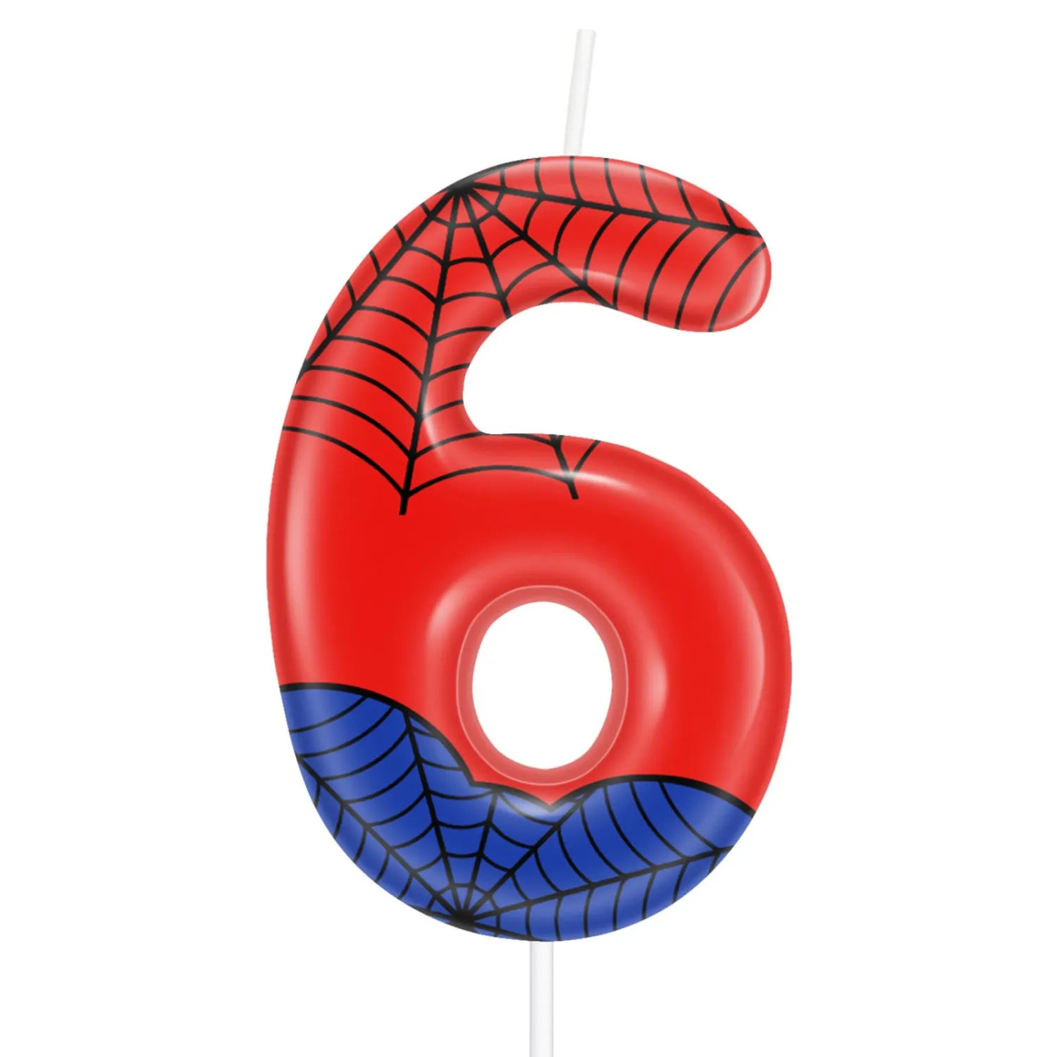 Red Blue Number 6 Birthday Candle,Spider Theme Number 6 Candle Cake Topper Decorations for Spider Cartoon Themed Parties,Boys Girls Kids Birthday Party Supplies