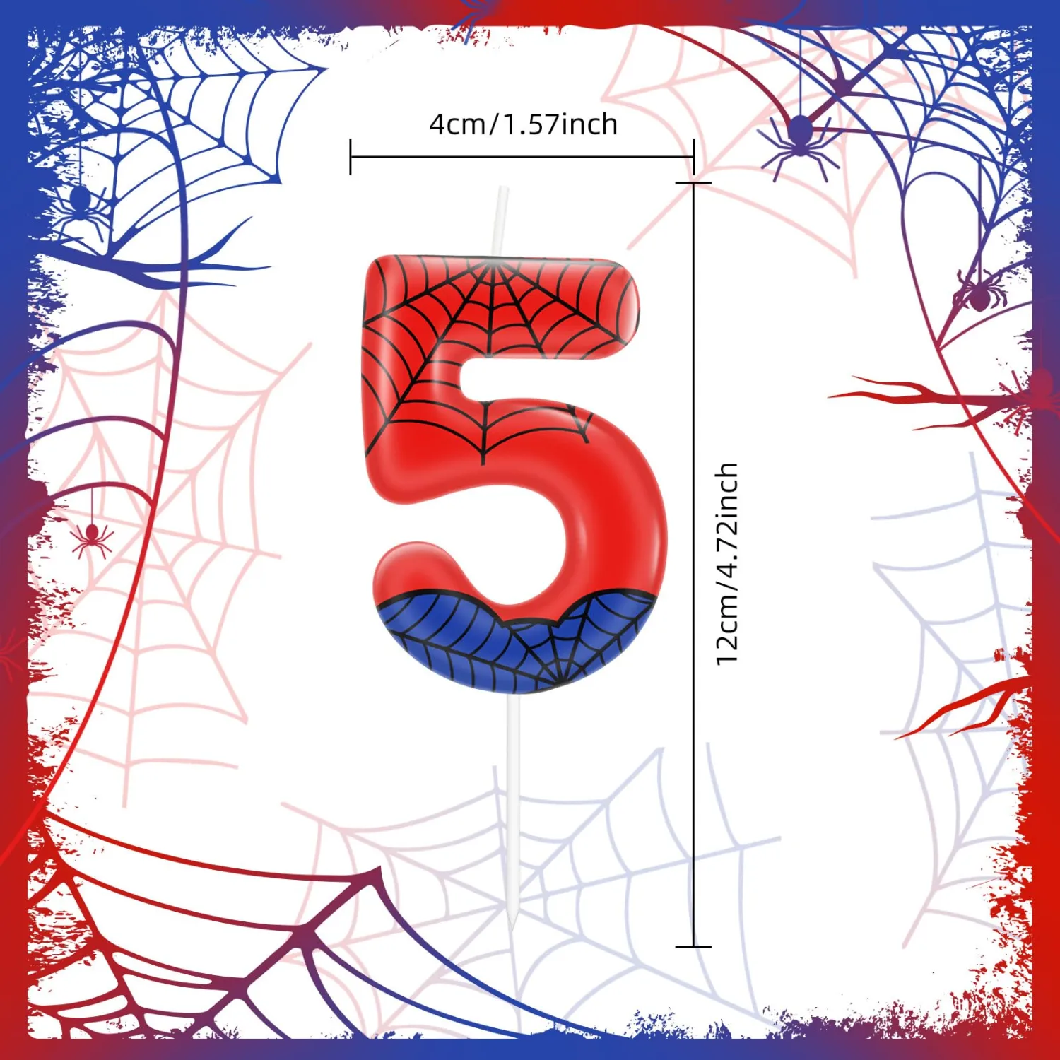 Red Blue Number 6 Birthday Candle,Spider Theme Number 6 Candle Cake Topper Decorations for Spider Cartoon Themed Parties,Boys Girls Kids Birthday Party Supplies