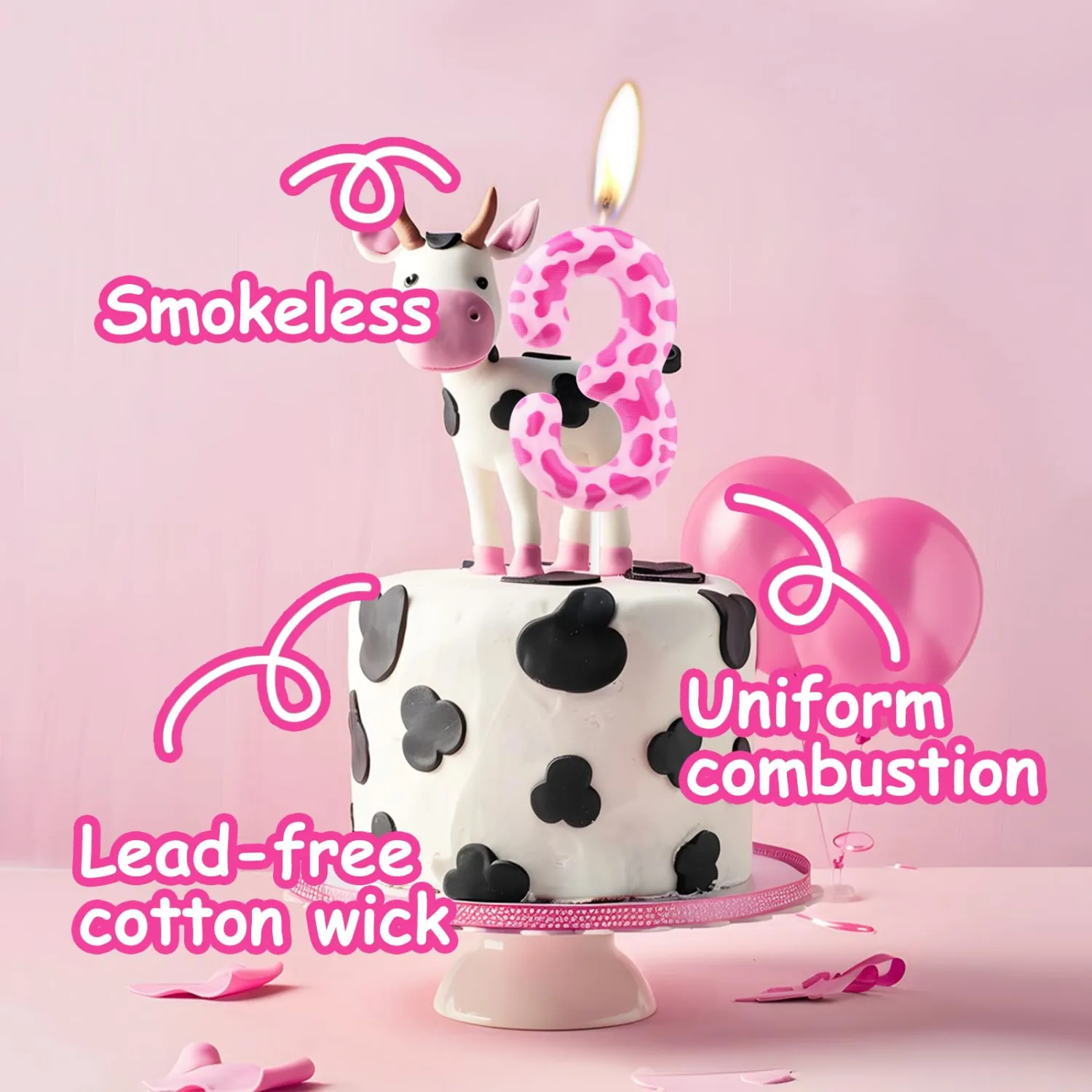 Pink Birthday Candles,Holy Cow Im One Birthday Decorations,Number 2 Candle,Cowgirl Theme Girls 2nd Birthday Party Décor