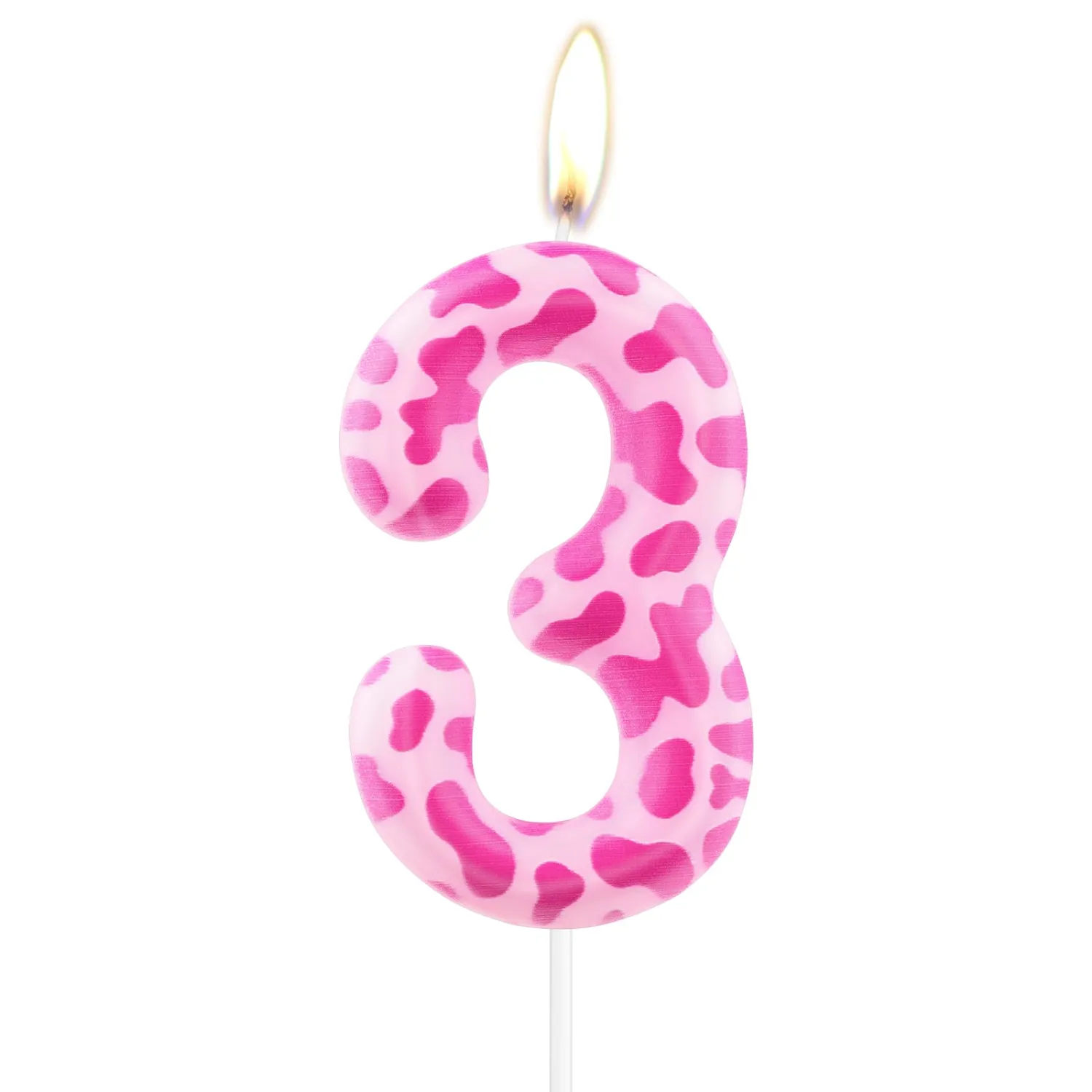 Pink Birthday Candles,Holy Cow Im One Birthday Decorations,Number 3 Candle,Cowgirl Theme Girls 3rd Birthday Party Décor