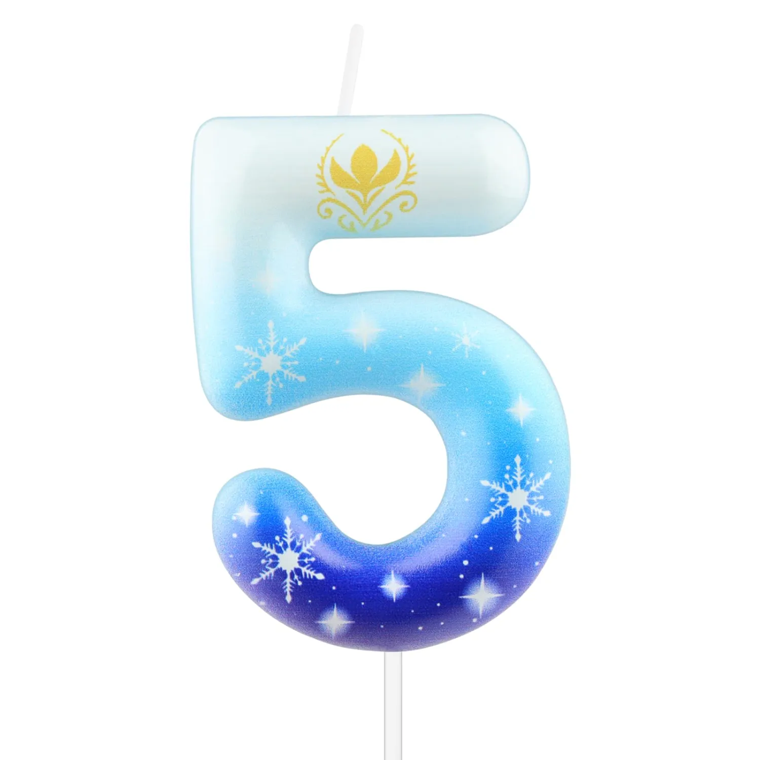 Frozen Snow Themed Birthday Candles,Blue and White Birthday Number 5 Candles,Snowflake 5th Candles for Princess Queen Kids Adults Wedding Anniversary Party Supplies