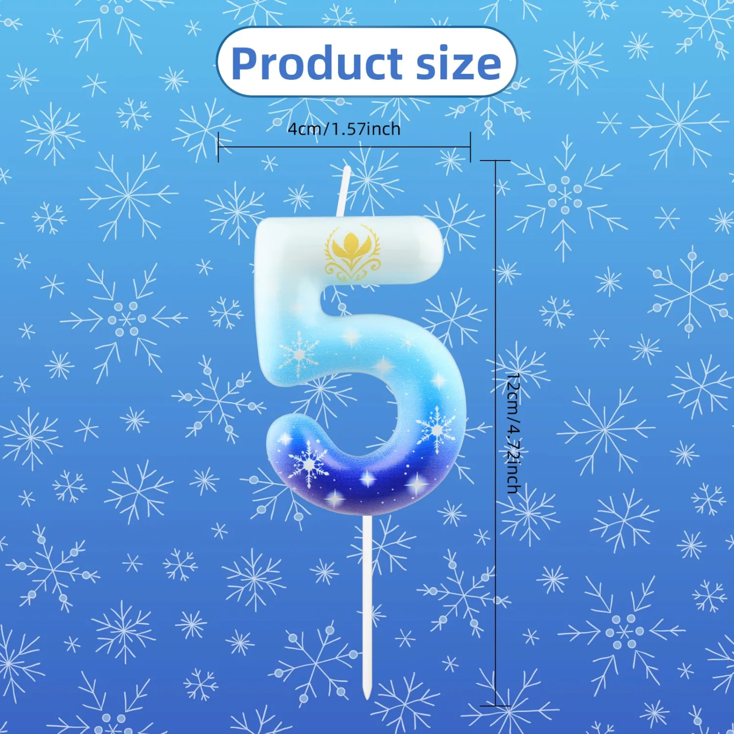 Frozen Snow Themed Birthday Candles,Blue and White Birthday Number 5 Candles,Snowflake 5th Candles for Princess Queen Kids Adults Wedding Anniversary Party Supplies
