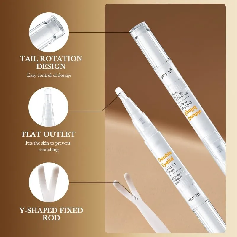 3Pcs Double Eyelid Glue with Y-Shaped Fork - Double Eyelid Pen, Invisible Styling Cream Stick, Waterproof, Quick-Drying, Liquid Eyelid Tape Stickers Cream