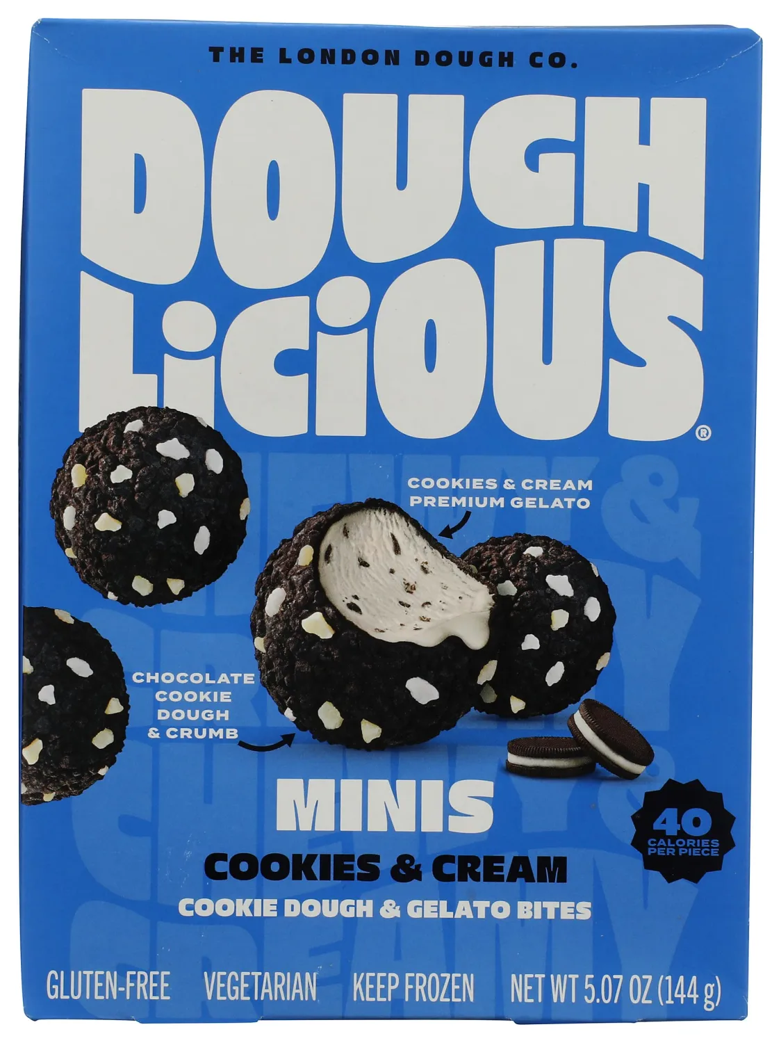Doughlicious Frozen Bites Mini Gelato & Cookie Dough Cookies & Cream, 5.07 Ounce