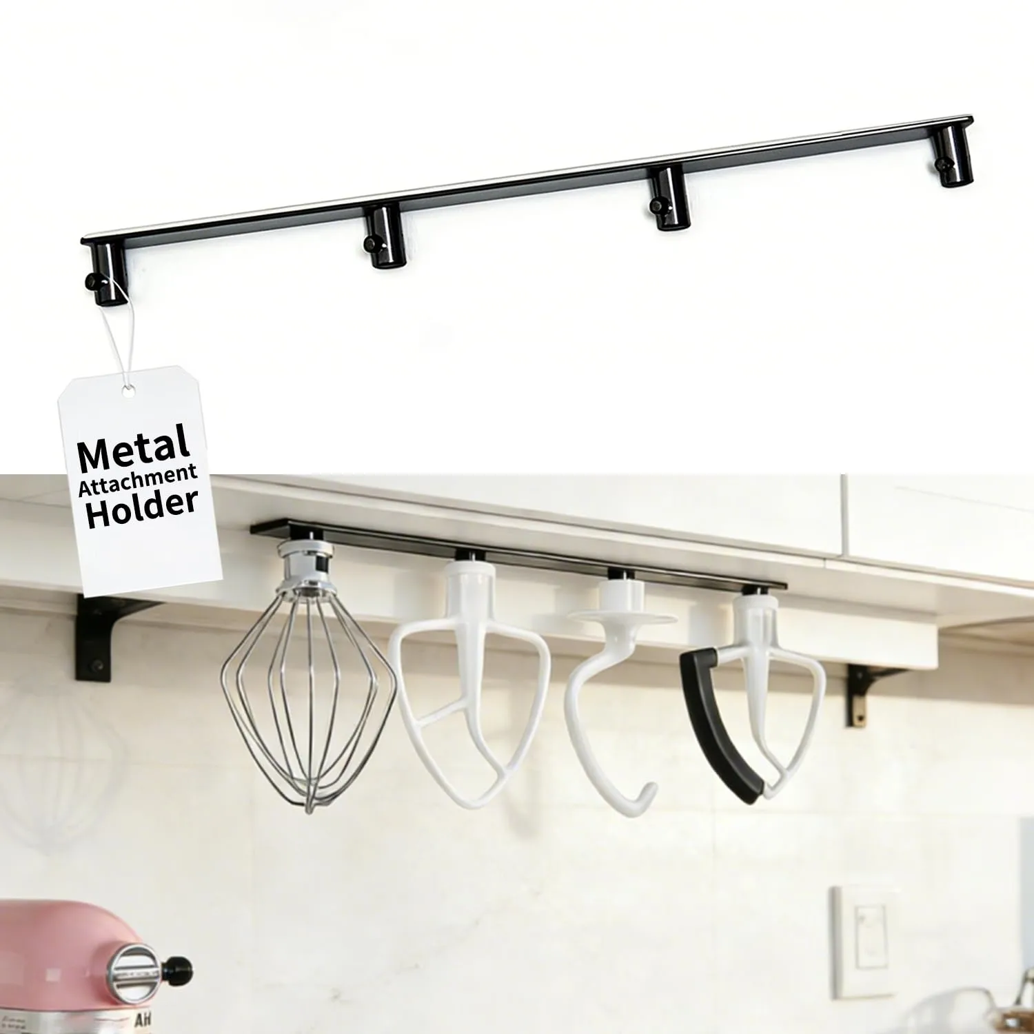 Metal Stand Mixer Attachment Holder Fits for Kitchenaid Mixer Accessories, Under Cabinet Organizers Hangers for Storage Kitchen aid Dough Hook Paddle Beater Whisk Utensil