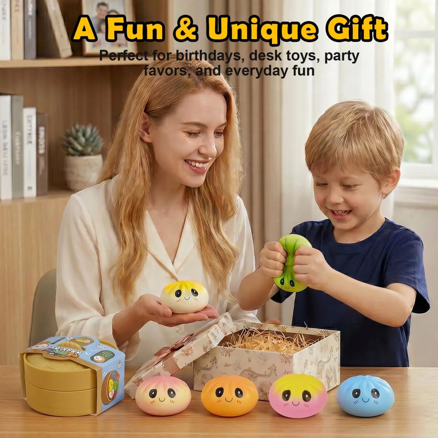 Slow Rebound Dumpling Squishy, 2026 New Dumpling Squishy Mystery Box, Soft Squeeze Decompression Dough for Adults Classroom Prizes & Party Favors (Yellow&Pink 1pcs)