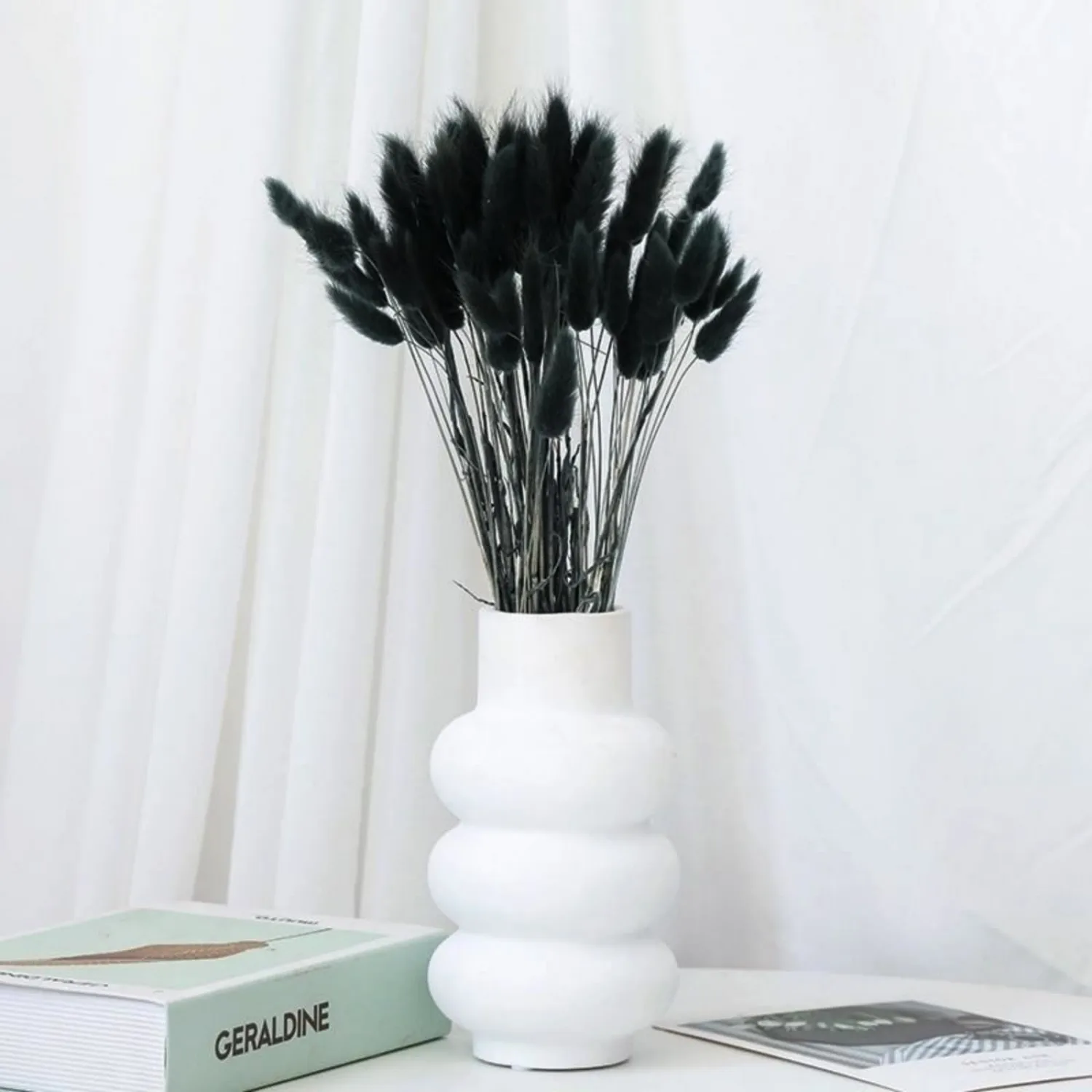 Bannifll 115 PCS Black Pampas Grass Bouquet, Boho Table Decor, Black Bunny Tails Dried Flowers, Dried Pampas Grass for Weddings, Home Decor, Rustic Parties, and Baby Shower Decorations