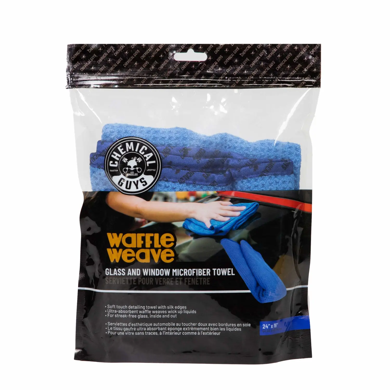 Chemical Guys MIC708 Waffle Weave Glass and Windor Microfiber Towel, Great for Cars, Trucks, SUVs, RVs & More, Blue (24"x16")