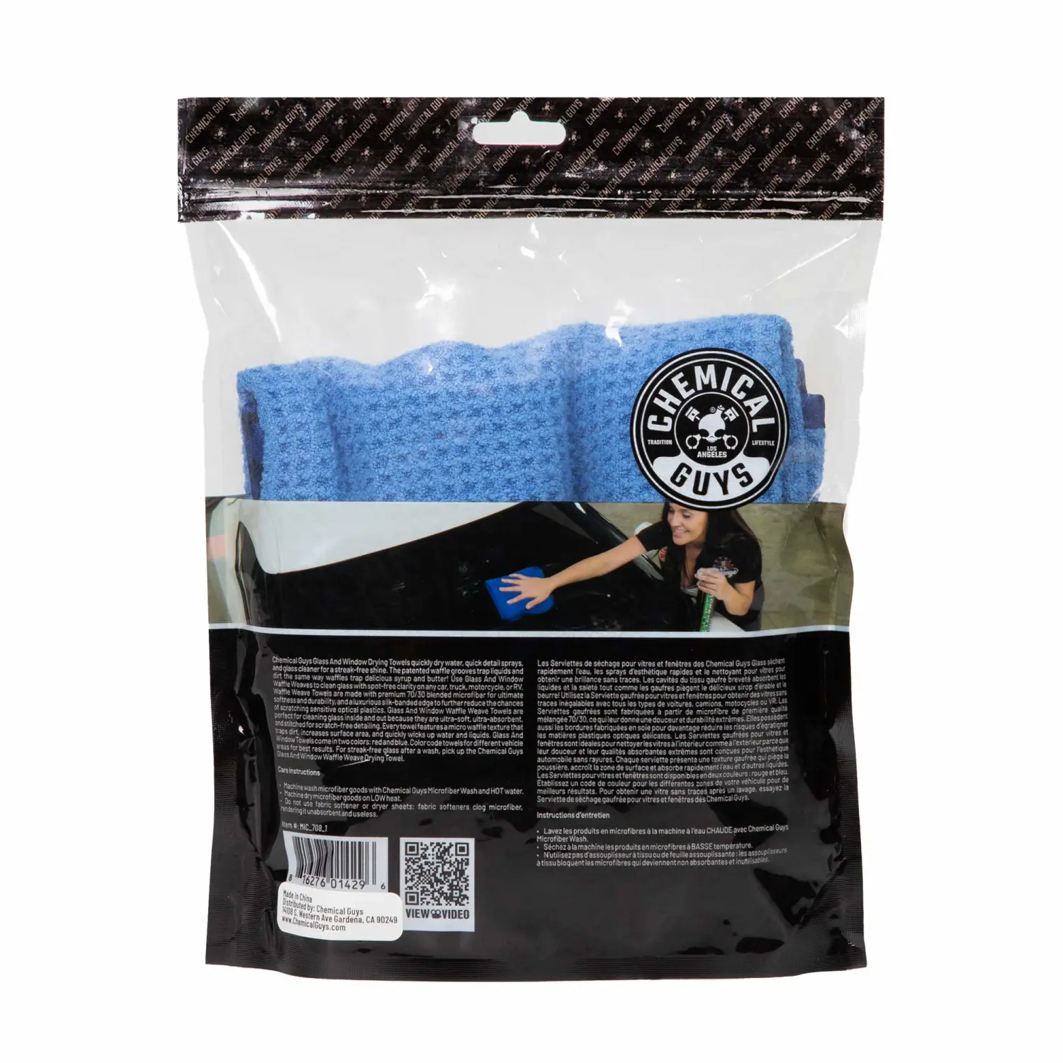 Chemical Guys MIC708 Waffle Weave Glass and Windor Microfiber Towel, Great for Cars, Trucks, SUVs, RVs & More, Blue (24"x16")
