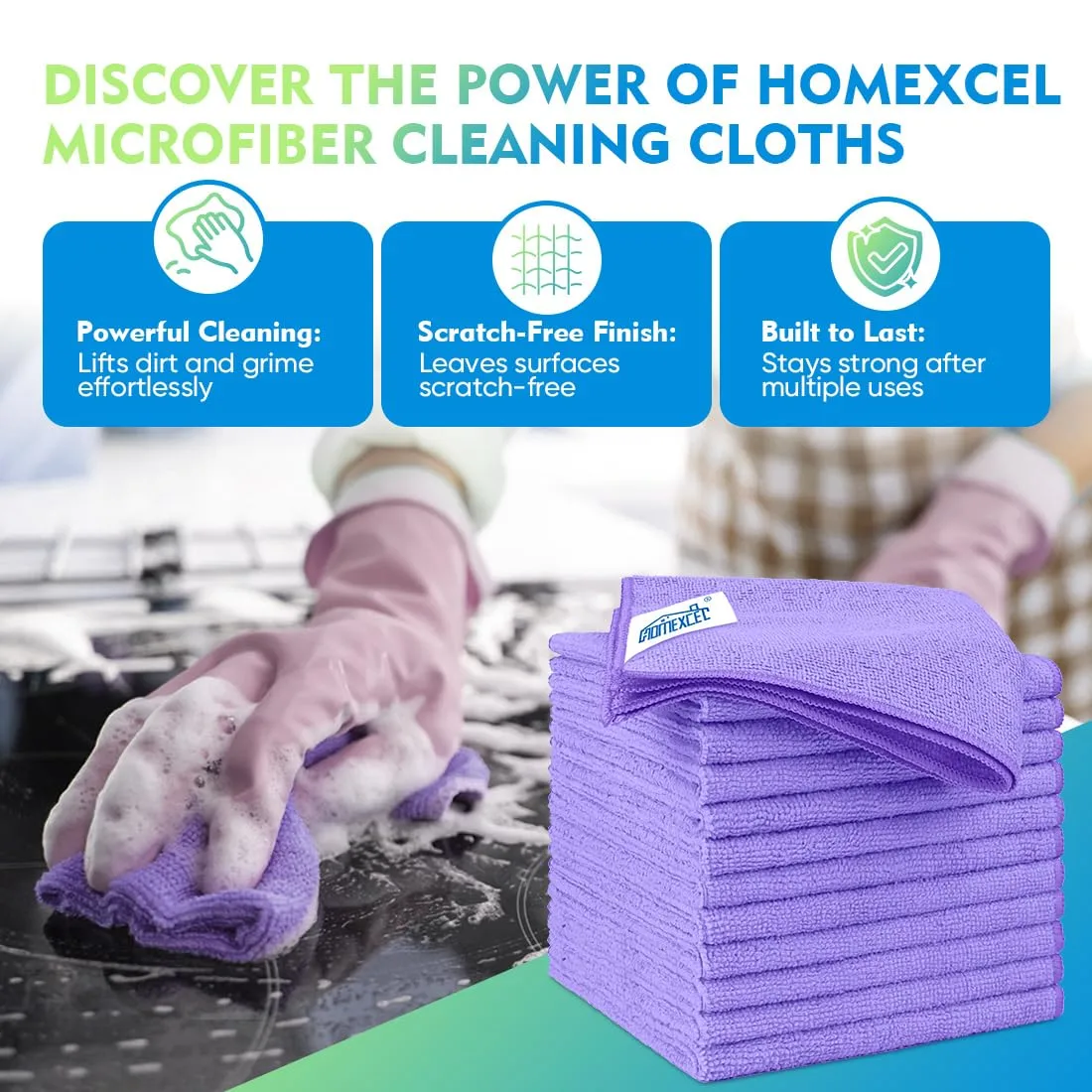 HOMEXCEL Purple Microfiber Cleaning Cloth 12 Pack 12.5 x 12.5 Inch Microfiber Towels for Cars Ultra Absorbent Cleaning Rags Lint Free Cleaning Towels for Household Kitchen, Window Car