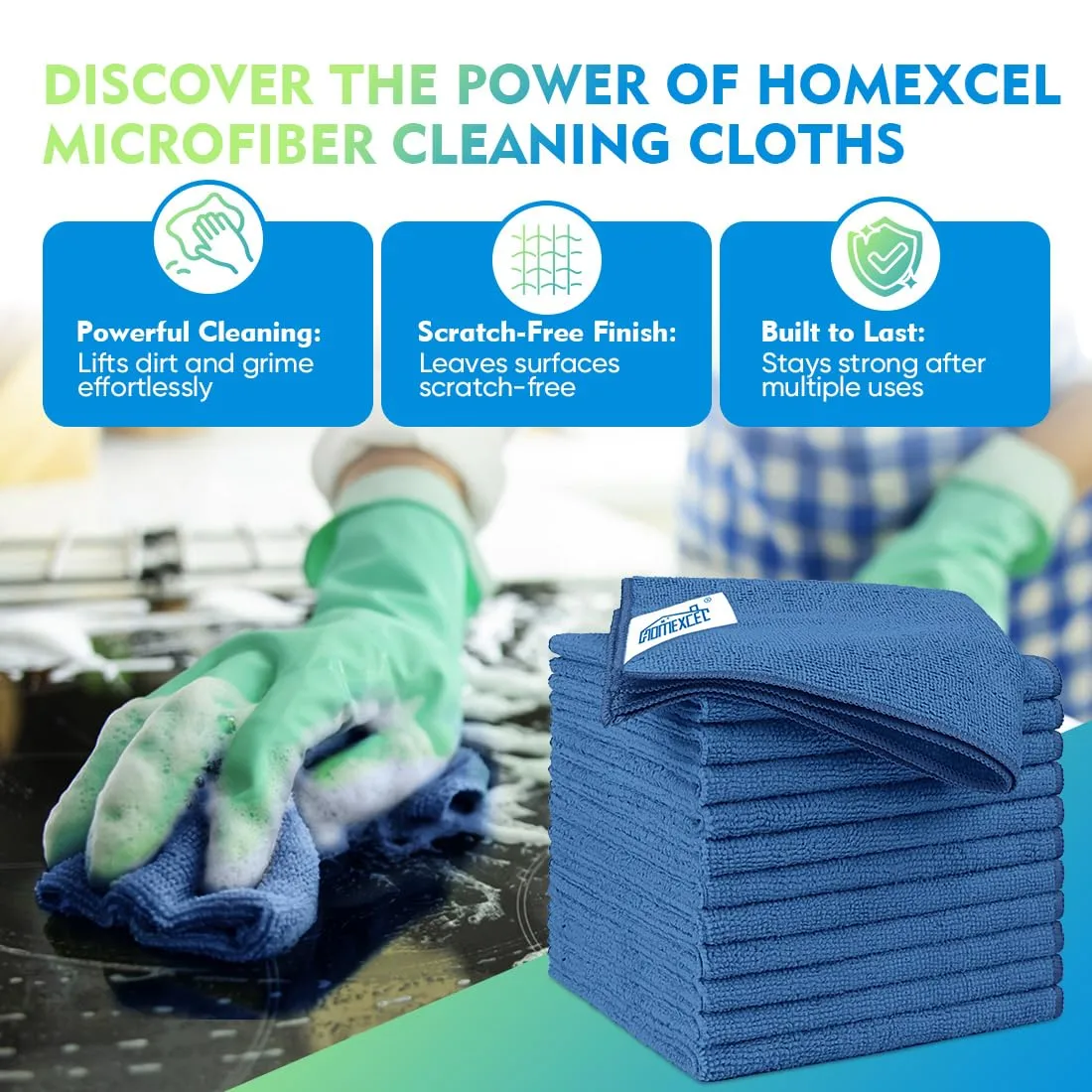 HOMEXCEL Lake Green Microfiber Cleaning Cloth 12 Pack 12.5 x 12.5 inch Microfiber Towels for Cars Ultra Absorbent Car Washing Cloth Lint Free Streak Free Cleaning Rags for Car, Kitchen Window