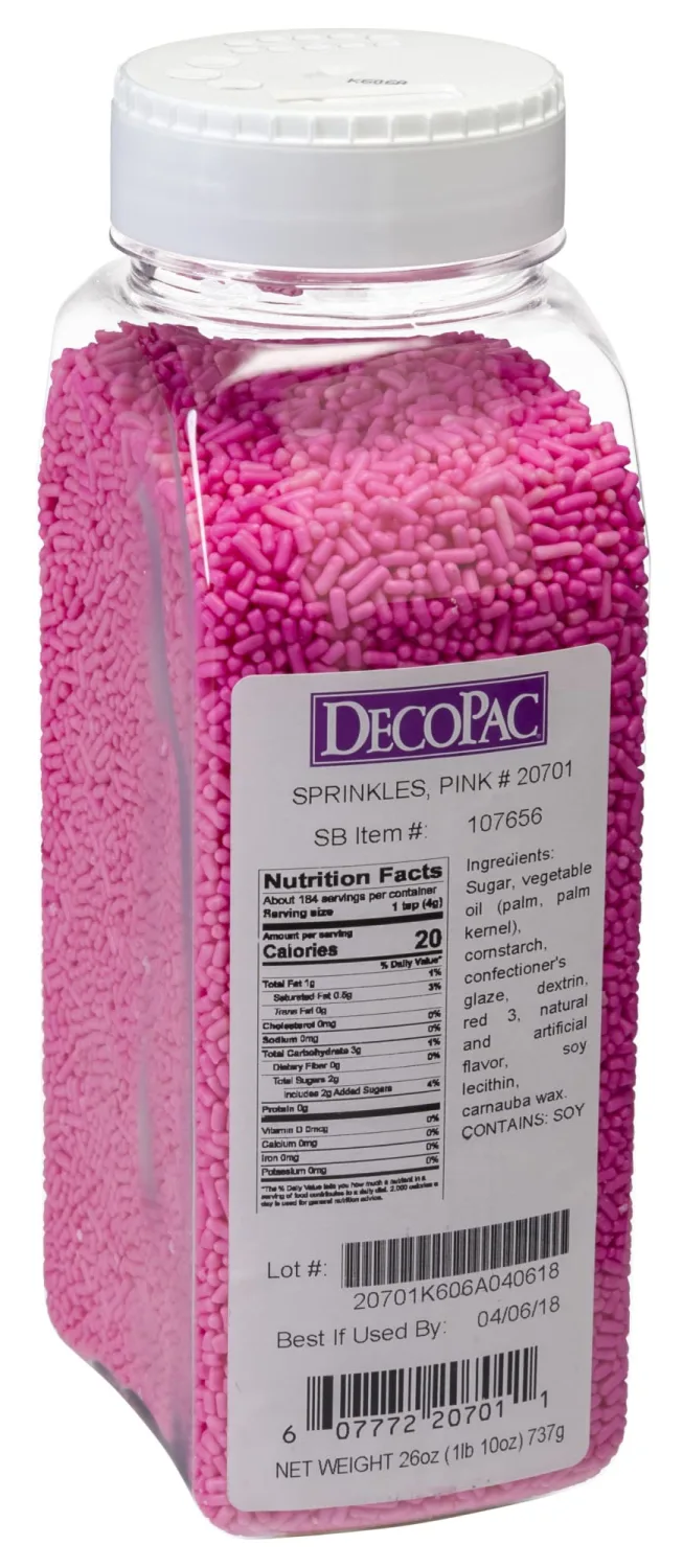 DecoPac Pink Sprinkles | Extra Large 26oz Pack | Cake Sprinkle Mix, Fancy Sprinkles For Cake Decorating, Handheld Container, Candy Sprinkles, Cake Sprinkles - Pink