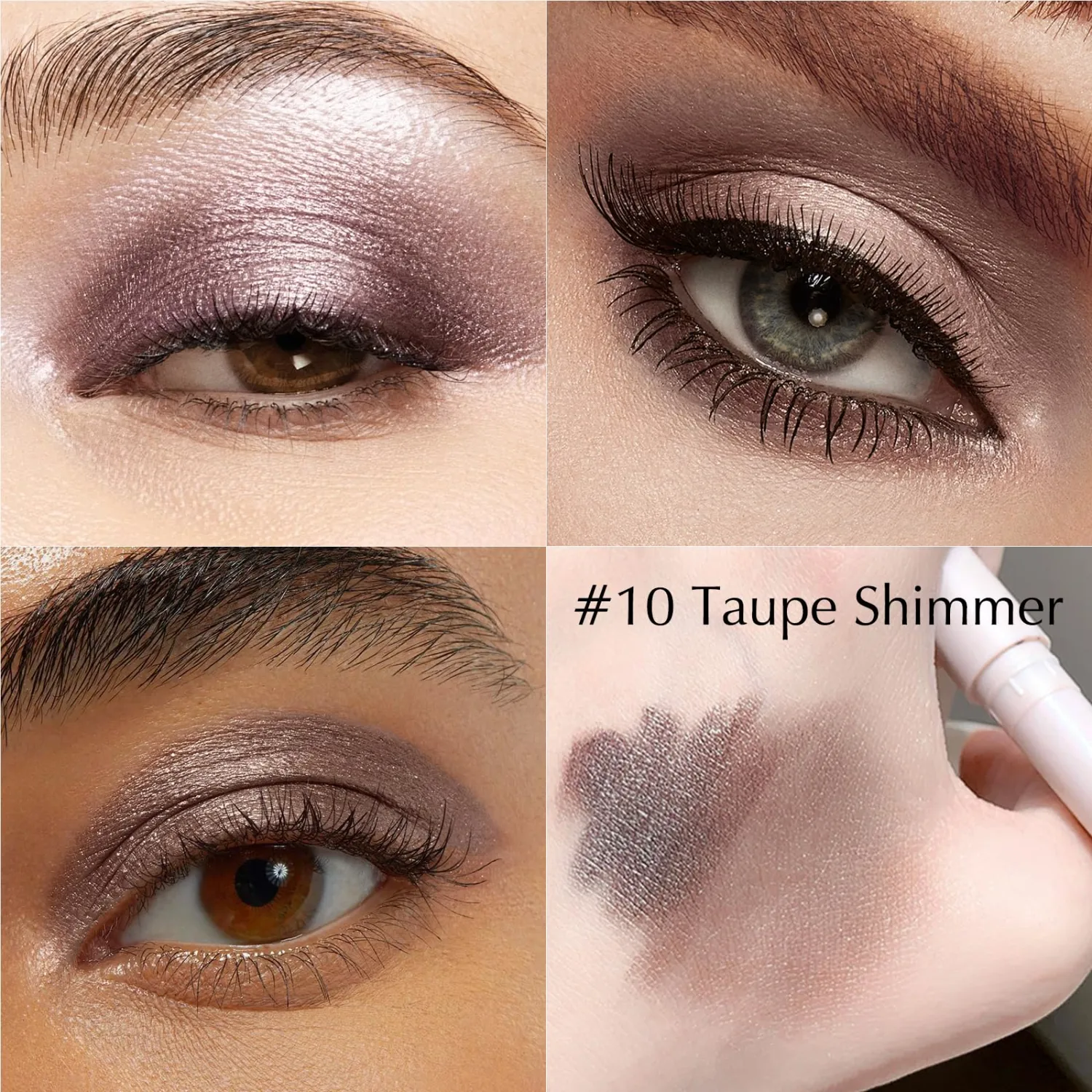 Taupe Shimmer Eyeshadow Stick, Cream Eyeshadow Long-Lasting Crease-Proof Neutral Glitter Eye Shadow Eyeliner Pencil High Pigmented Highlighter Makeup with Blending Brush & Built-in Sharpener