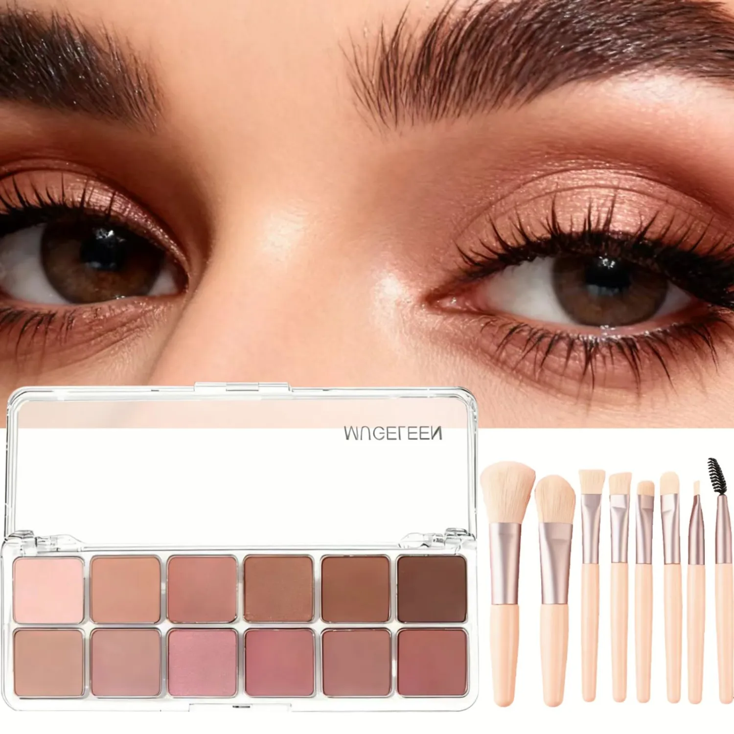 12 Color Eye Shadow Palette Matte Shimmer Eyeshadow Palette with 8 Soft Brushes Blendable Eye Shadow for Women Makeup Palette