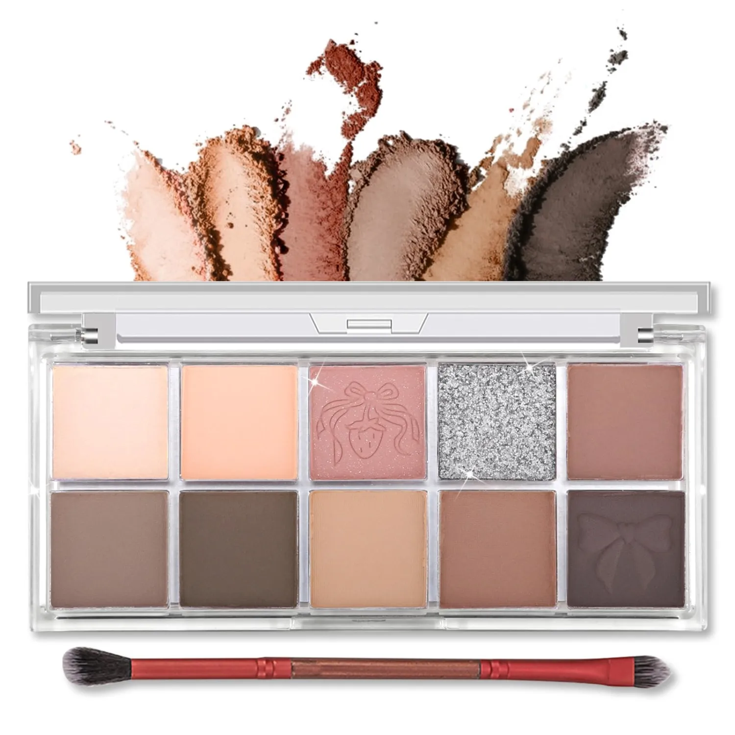 Erinde 10 Colors Eyeshadow Palette Makeup - Matte Shimmer Glitter Eye Shadow, Ultra-Blendable, High Pigmented, Naturing-Looking, Neutral Nude Eyeshadow Pallet with Professional Brush,21