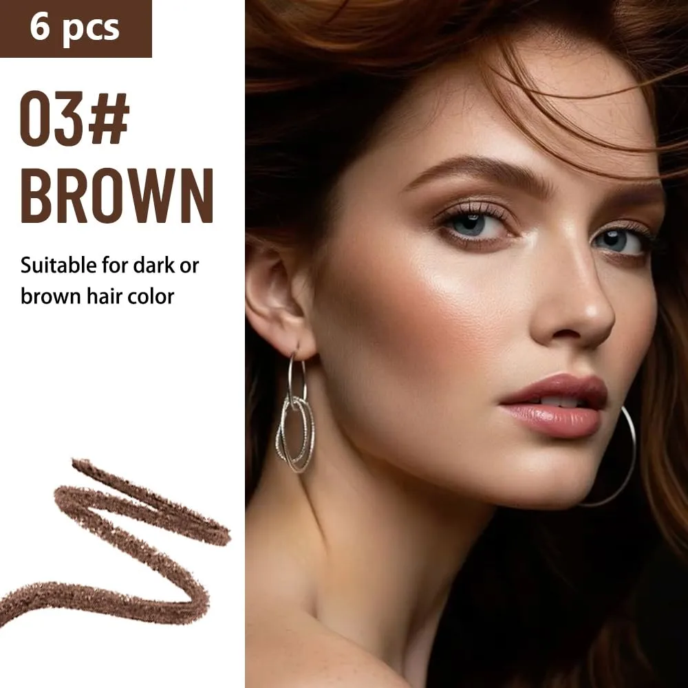 WanTuoluo Eyebrow Pencils for Women with Sharpener, 6Pcs Hard-Core Wooden Eye Brow Eye Liner Pencils for Beginner Makeup, Waterproof & Sweat-Proof (6Pcs-Brown)