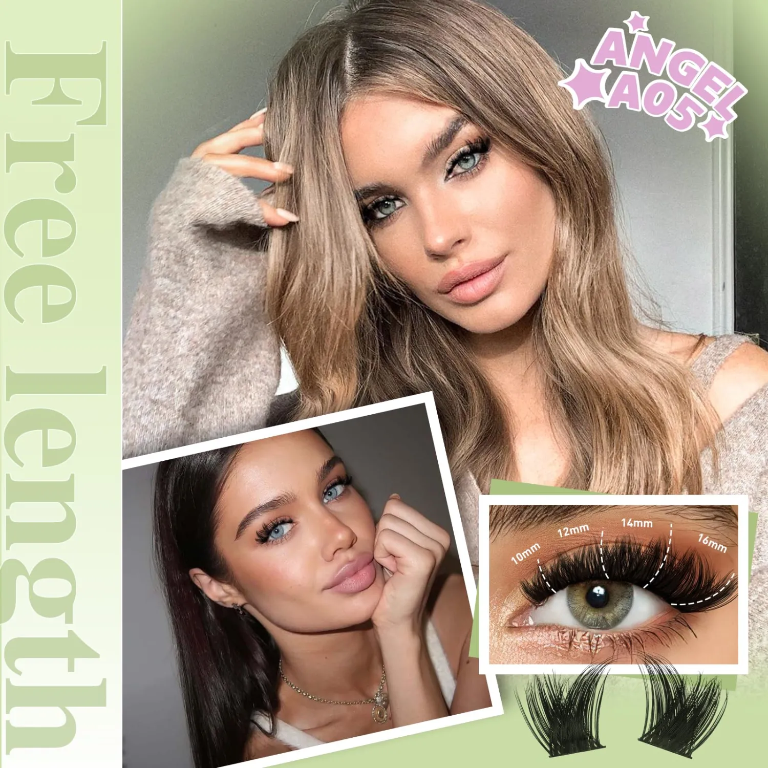 KEYYOU LASH clusters 144Pcs D Curl Angel Eyelash Extension Thick Wispy Natural Band Lash with Waterproof DIY Lash Extension at Home（Angel A05-D-8-18MIX）