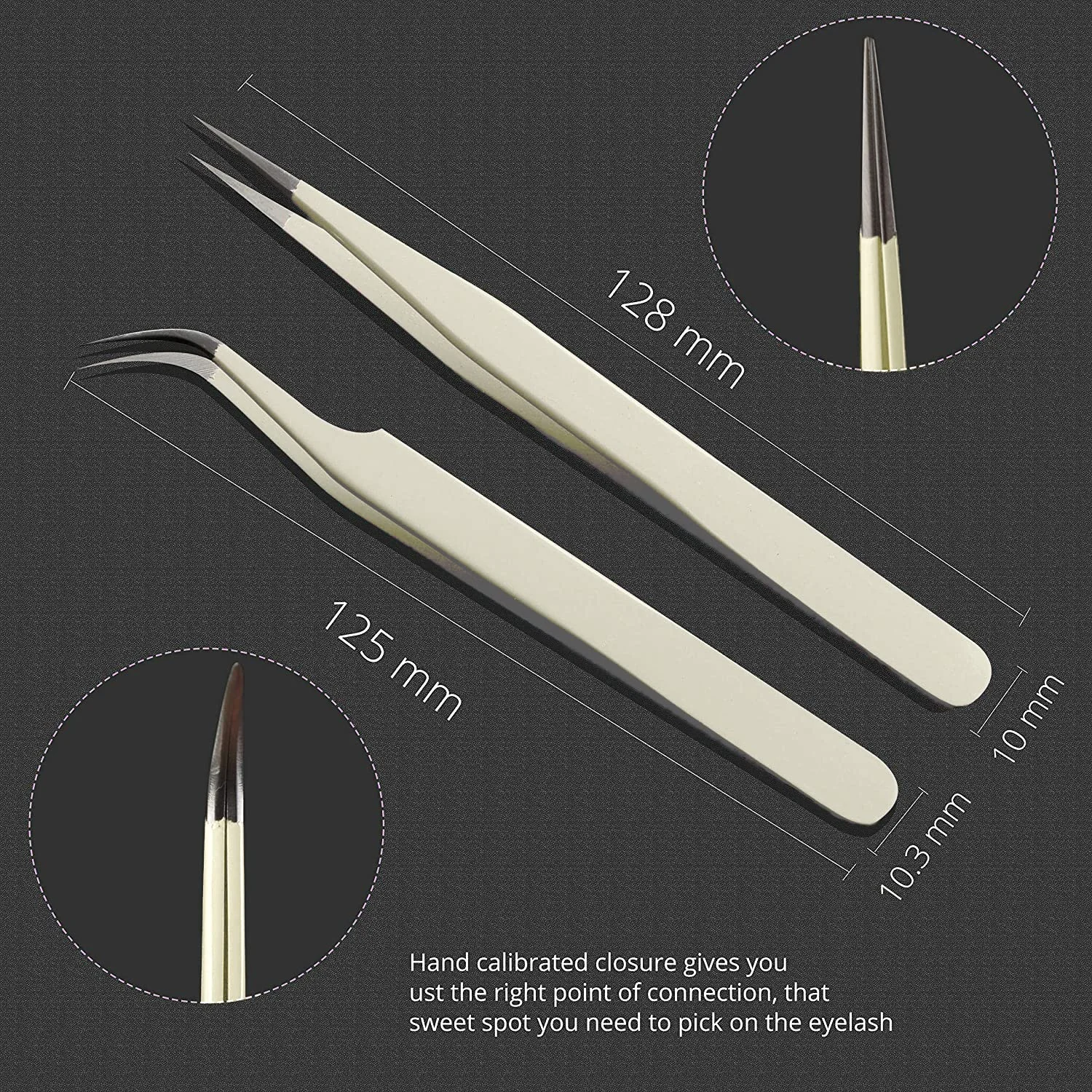 SIVOTE Lash Tweezers for Eyelash Extensions, Hand Calibrated Straight & Curved Tip, Pack of 2, Vanilla