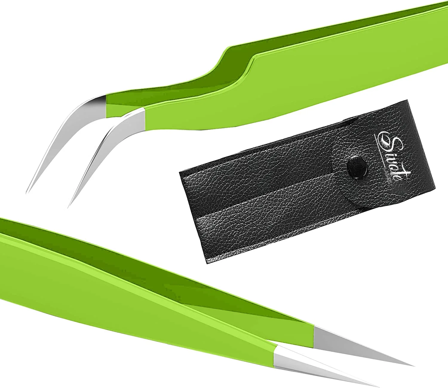 SIVOTE Lash Tweezers for Eyelash Extensions, Hand Calibrated Straight & Curved Tip, Pack of 2, Green