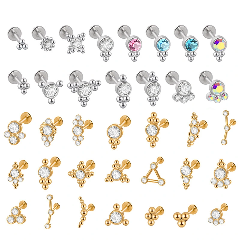 Gemstone Triangle Lip Ring Crystal Cluster Piercing Earrings
