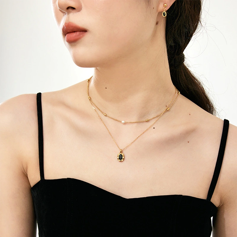 Cool-style 18K Gold-plated Niche Luxury Pearl And Rice-bead Choker Necklace