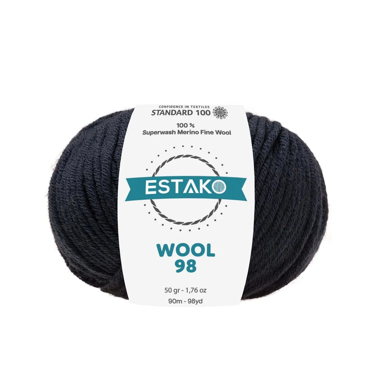 Estako Wool 98 100% Superwash Merino Wool Medium Worsted Weight Soft Knitting and Crochet Yarn 1.76 oz (50gr) 98 yds (90 m) (6389-Dark Navy)