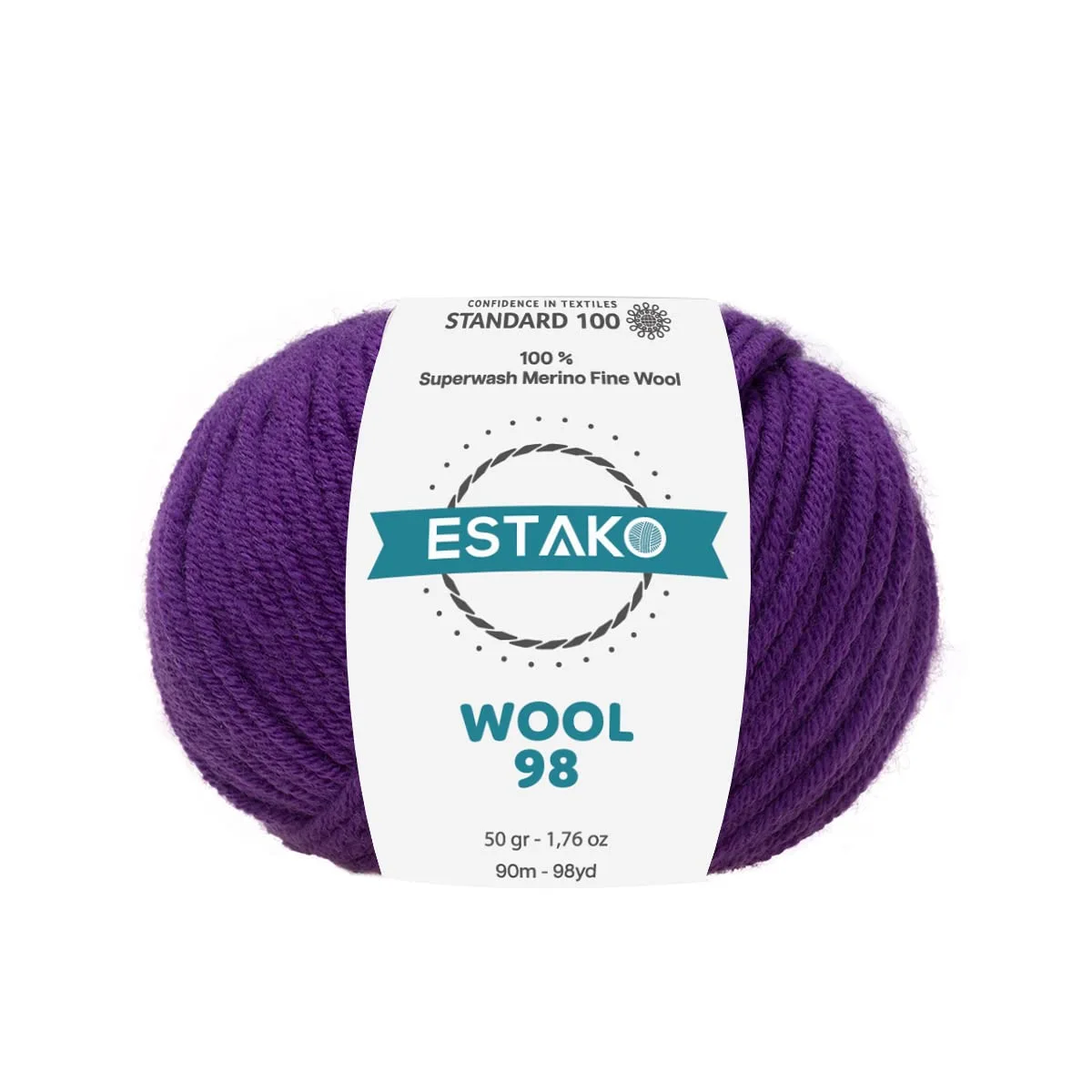 Estako Wool 98 100% Superwash Merino Wool Medium Worsted Weight Soft Knitting and Crochet Yarn 1.76 oz (50gr) 98 yds (90 m) (6385 - Purple)