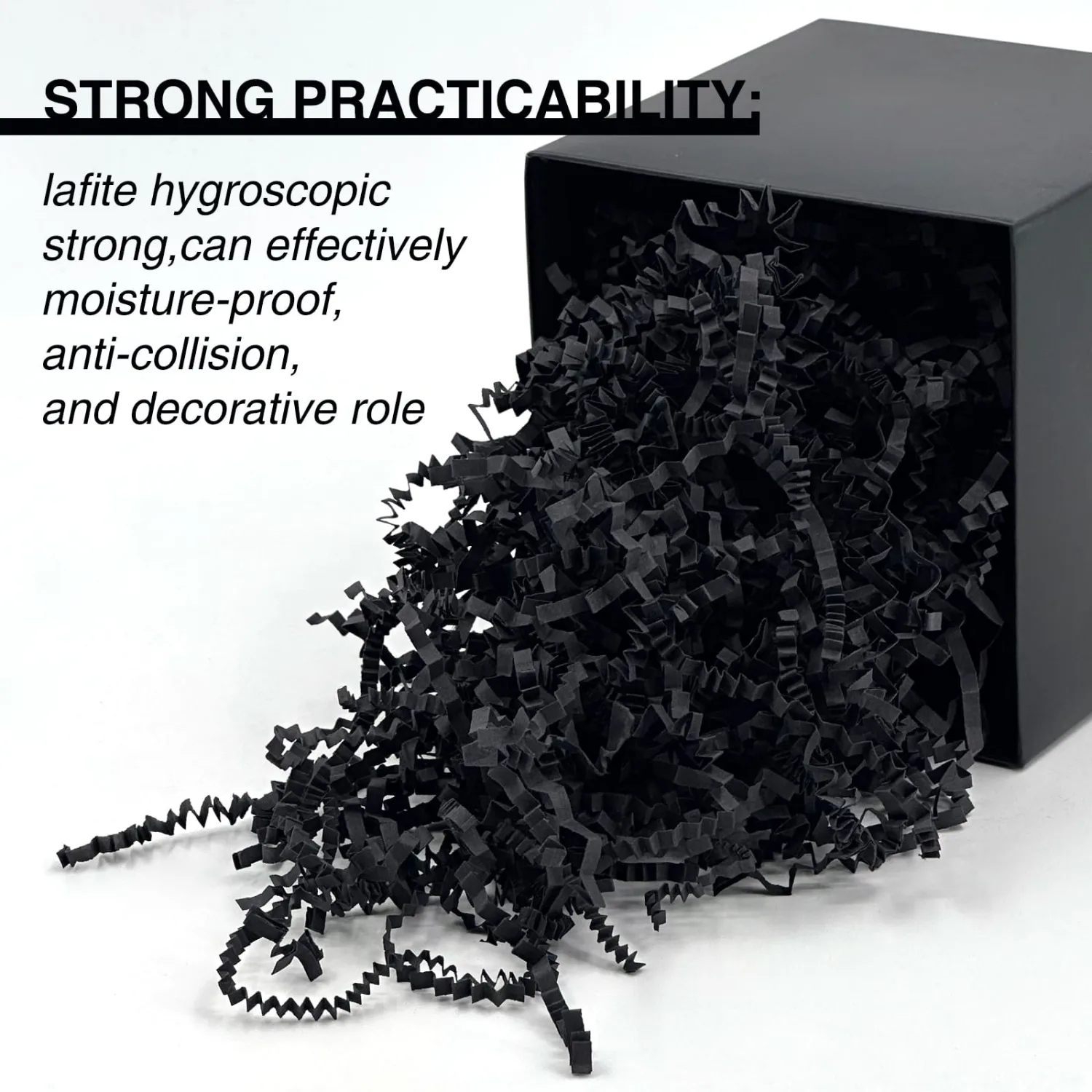 Corlcol 200g (7oz) crinkle paper filler grass Cushion Paper Streamer for Gift Box and Basket On Christmas Wedding Birthday(Black)