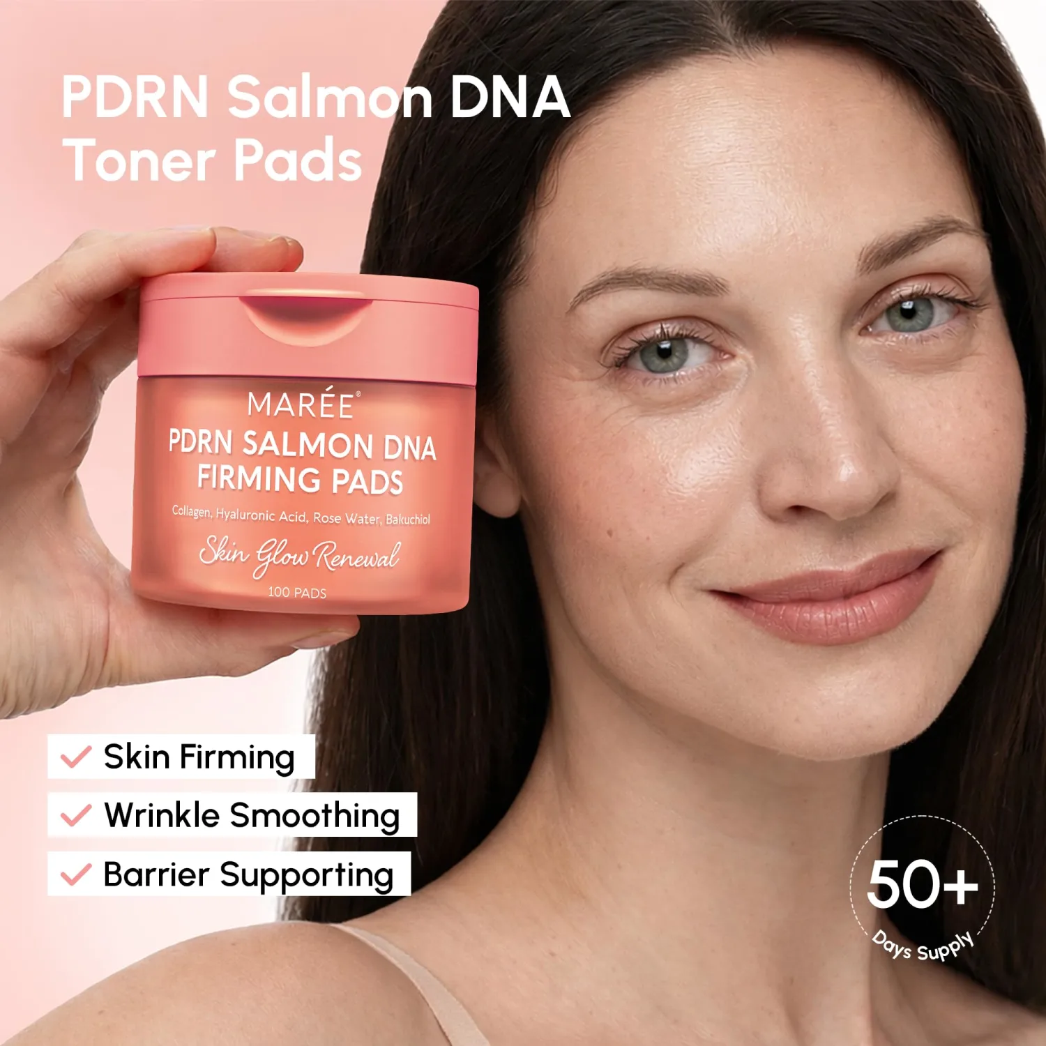 MAREE PDRN Salmon DNA Toner Pads for Face - Firming Facial Polishes with Salmon PDRN, Collagen, Hyaluronic Acid, Bakuchiol - Anti Wrinkle Anti Aging Care, Acne Treatment Device Acne Pads