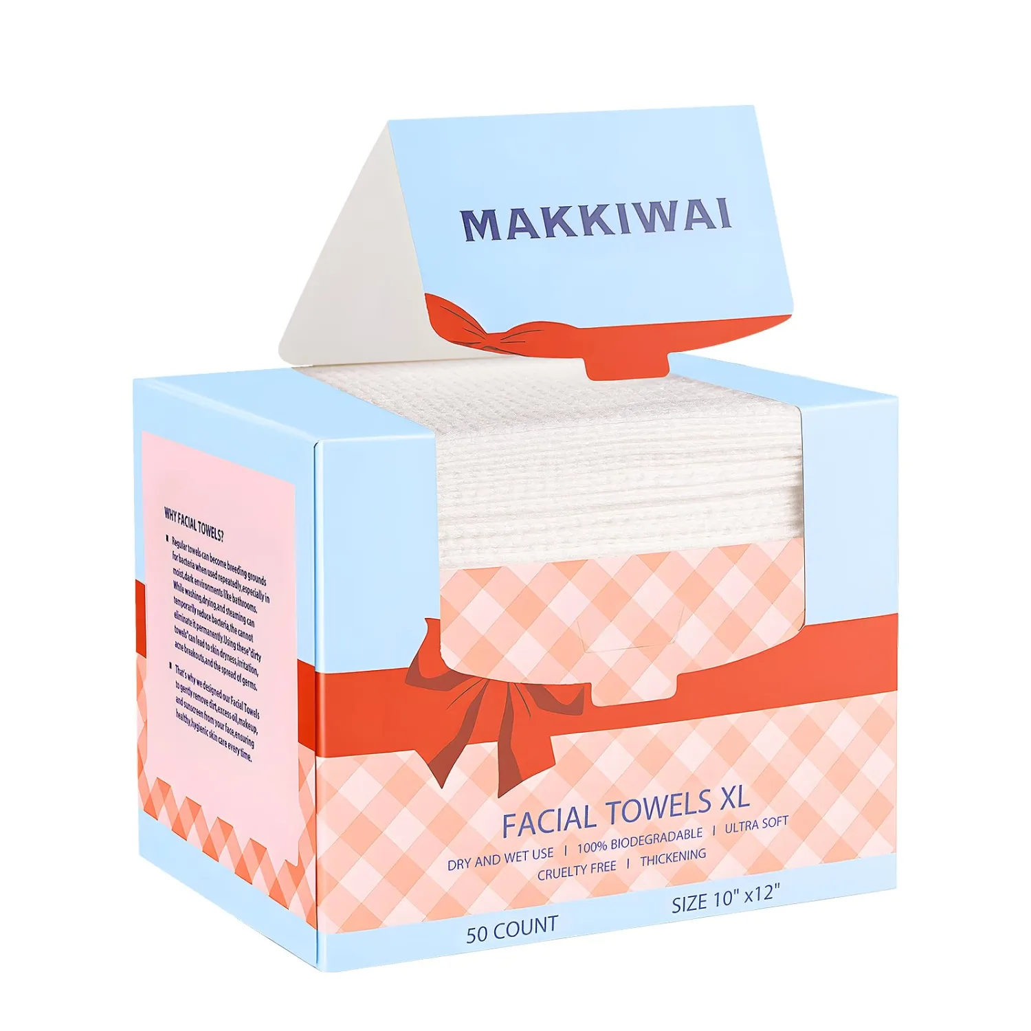 Face Towels Skin Club,1 Pack 100 Ct makeup remover wipes, 10"×12" Disposable eyelid wipes XL, Ultra Soft Makeup Remover Dry Wipes, Facial Towel