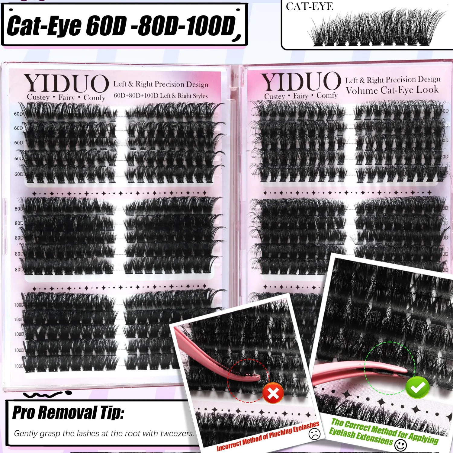 YIDUO 1916Pcs Lashes Clusters Kit 4 Box Cluster Lash Book Kit Gift Packs with Bond&Seal Tool Kit 30D-100D Volume Manga Cluster Eyelash Extension with Bottom Individual False Eyelashe Kit, De Pestañas