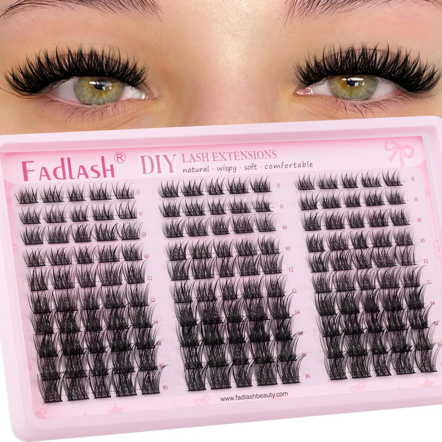 FADLASH Lash Clusters Fluffy Eyelash Clusters D Curl Individual Lash Extensions 8-16mm Natural Volume Cluster Eyelash Extensions for Beginners (YLB062, 8-16mm)
