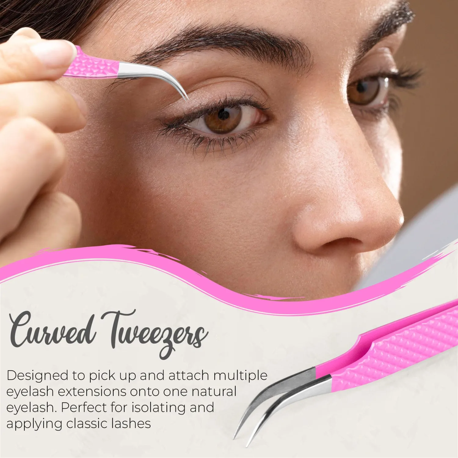 SV Lash Tweezers | Lash Extension Tweezers Set | 5Pcs Stainless Steel Eyelash Extension Tweezers Set | Volume/Isolation Nail Art Curved Tweezers (Pink 3 Pcs)