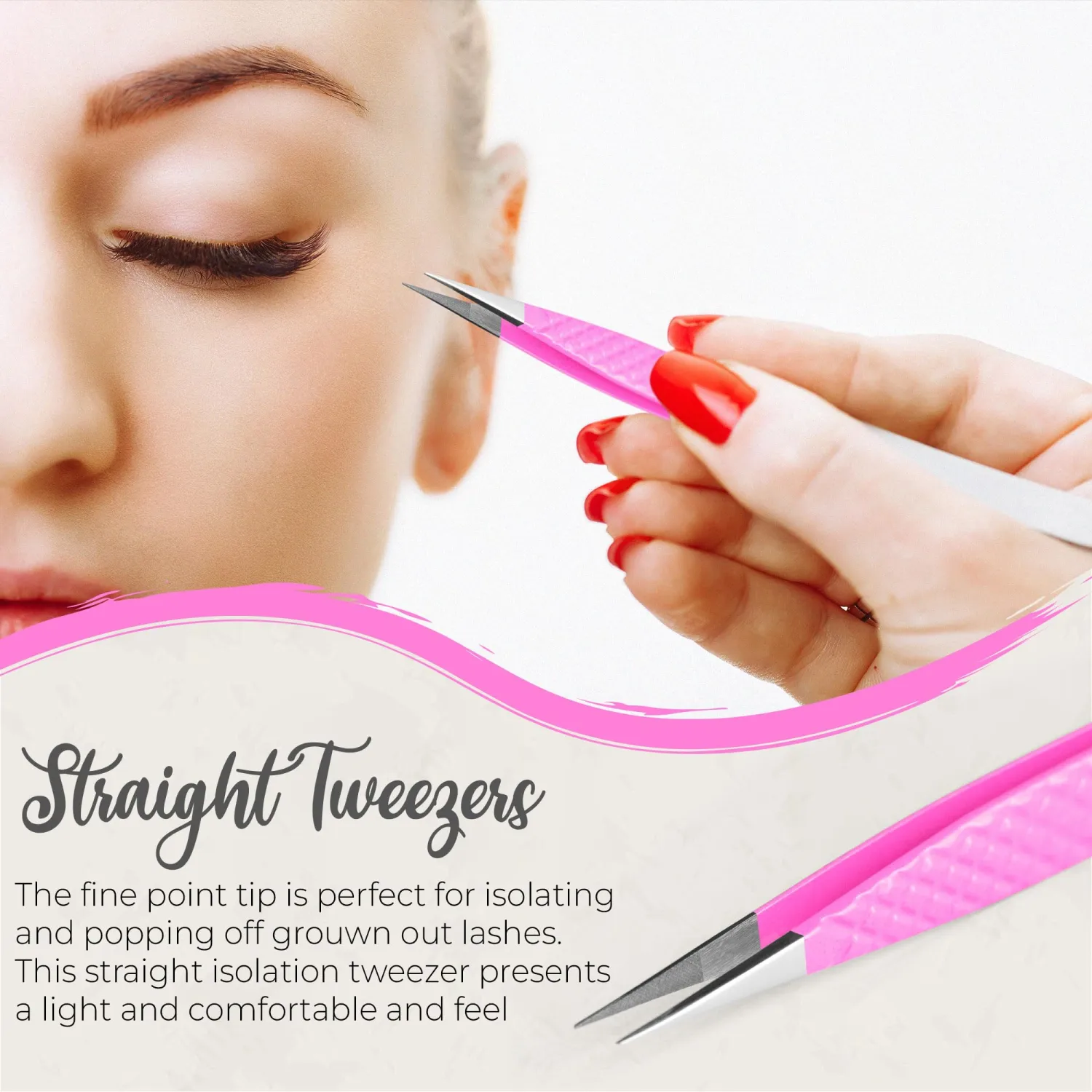 SV Lash Tweezers | Lash Extension Tweezers Set | 5Pcs Stainless Steel Eyelash Extension Tweezers Set | Volume/Isolation Nail Art Curved Tweezers (Pink 3 Pcs)