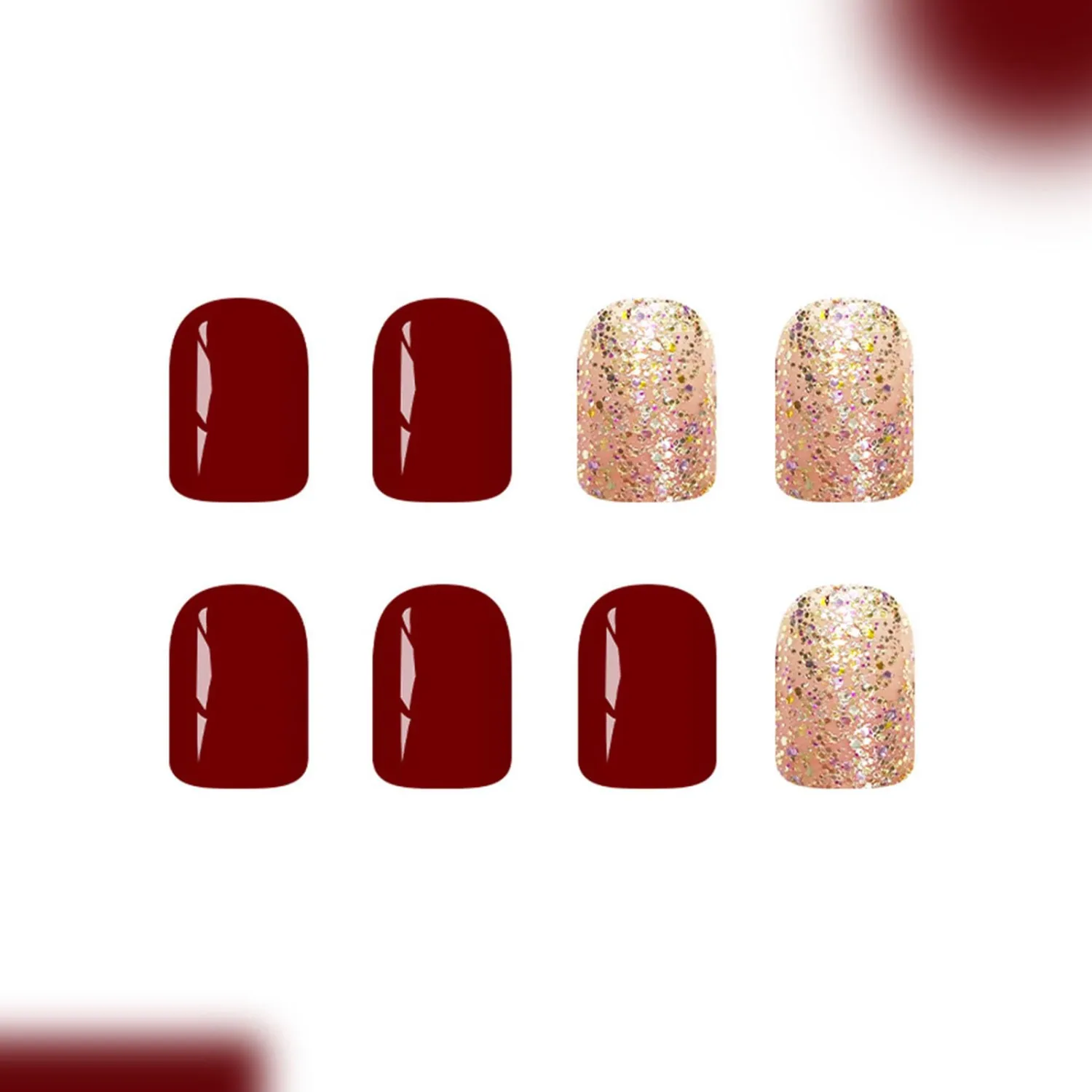 Short Press on Nails Square Fake Nails Red Nails Press ons with Glitter Sequins Designs Winter False Nails for Women 24Pcs
