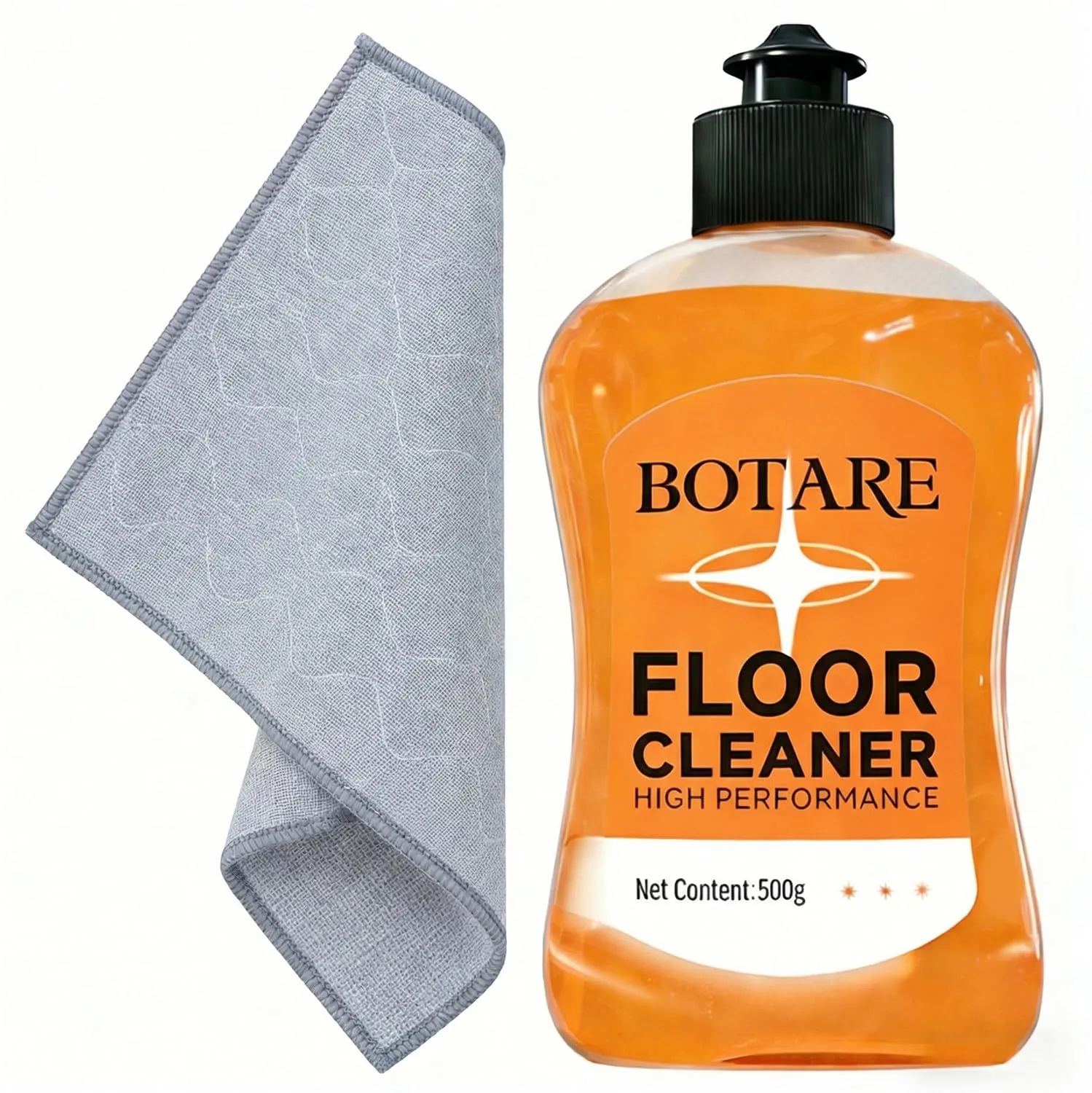 Floor Cleaner Liquid for Mopping, Household Deep Cleaning Solution for Wood,Hardwood,Tile,Laminate,Marble & Porcelain & Bathroom,Orange Scent,17.6 Fl Oz Each(1 Bottle+1 Cleaning Cloth)