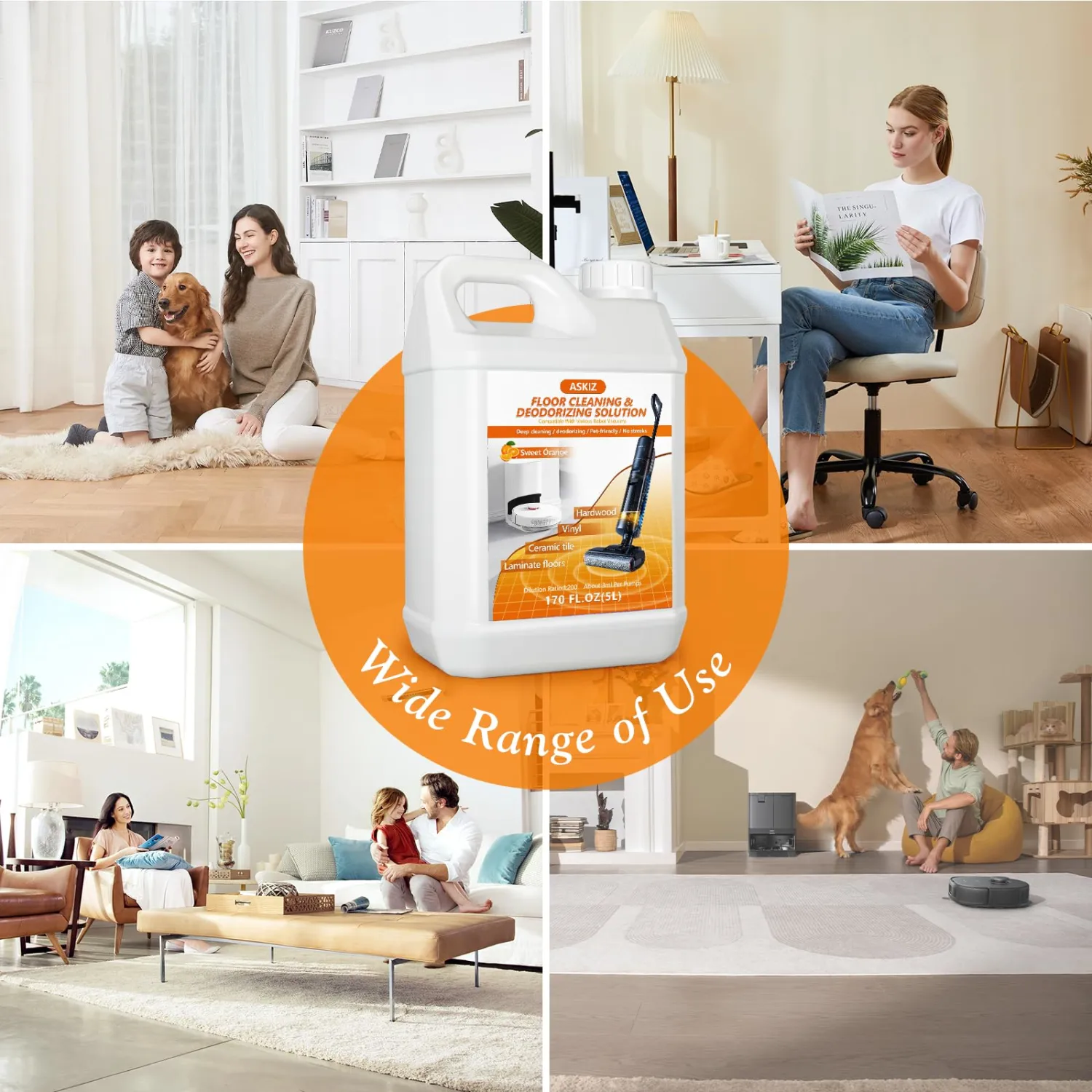 ASKIZ 5L Floor Cleaning Solution,Floor Cleaner for Mopping with Tineco,Deep Cleaning &Deodorizing for Roborock,Compatible with Saros Series,S8/S7 Series,Q Revo/Q Series,iFLOOR Series Wet Dry Vacuum
