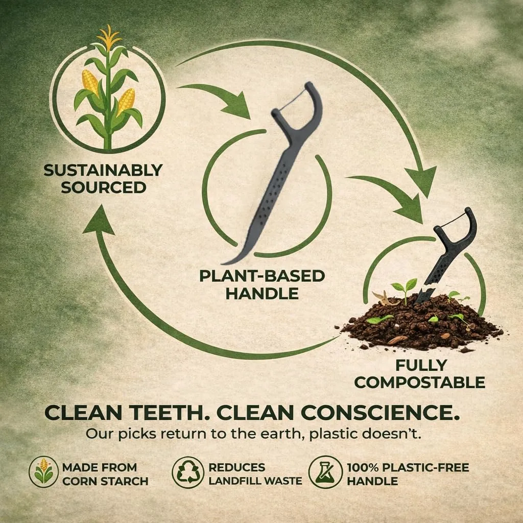 Biodegradable Floss Picks | 50 Count (1 Pack) | Mint Flavor, Candelilla Wax | Sustainable & Reusable | Vegan & Cruelty-Free | Bamboo Floss Picks, Bamboo Toothpicks