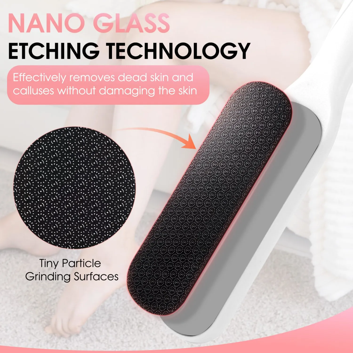 Pedicure Brush, File Callus Remover Dead Skin Nano Glass Remover for Feet with Soft Brush, Professional Pedicure Tool for Home Foot Care - White