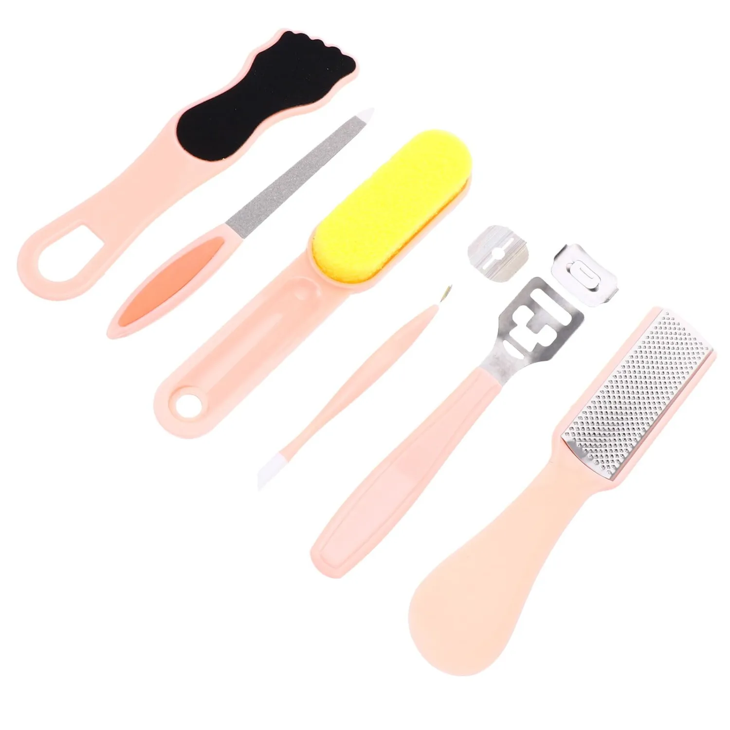 8pcs Foot File Callus Remover Pedicure Tool Set with Foot Skin File Remover for Dead Skin Removal in Pink for Home Pedicure