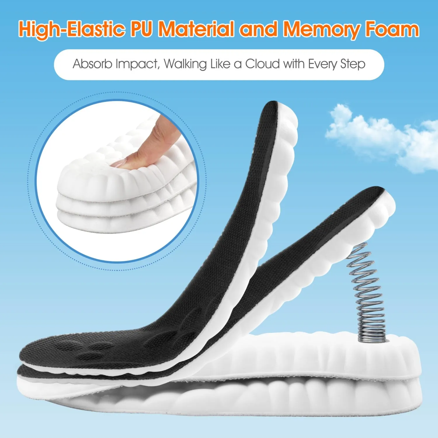 4D Cloud-Like Comfort Soles for Women - Soft Memory Foam Cushioning Insoles - Trim to Fit Steppers Insoles with Arch Support for Foot Pain Relief and Fatigue Reduction(US W 6.5-9)