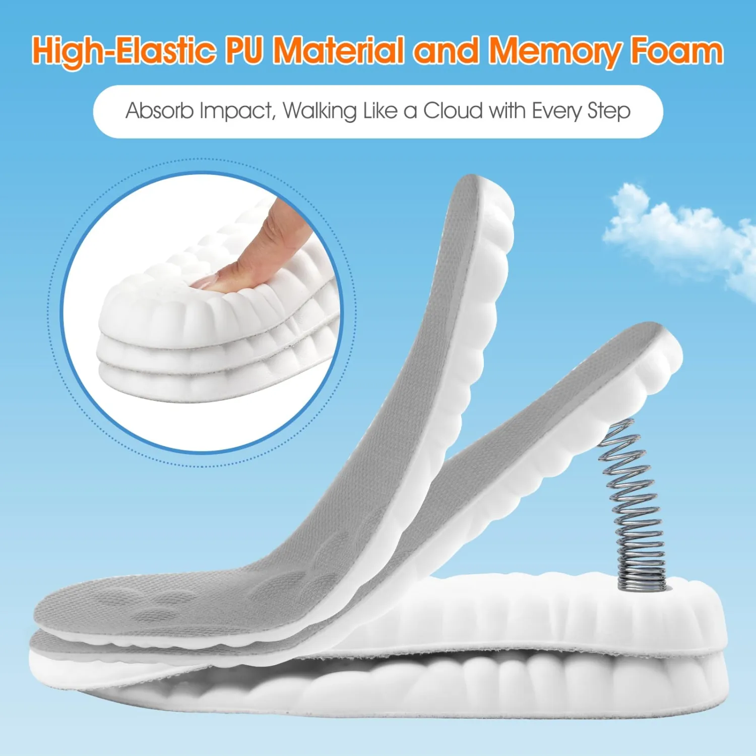 4D Cloud-Like Comfort Soles for Men - Soft Memory Foam Cushioning Insoles - Trim to Fit Steppers Insoles with Arch Support for Foot Pain Relief and Fatigue Reduction (Gray, US M 9-12.5)