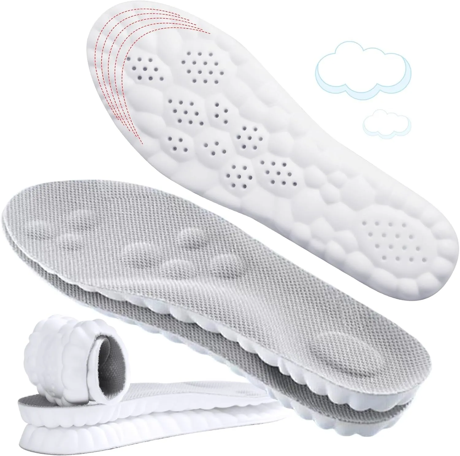 4D Cloud-Like Comfort Soles for Men - Soft Memory Foam Cushioning Insoles - Trim to Fit Steppers Insoles with Arch Support for Foot Pain Relief and Fatigue Reduction (Gray, US M 9-12.5)