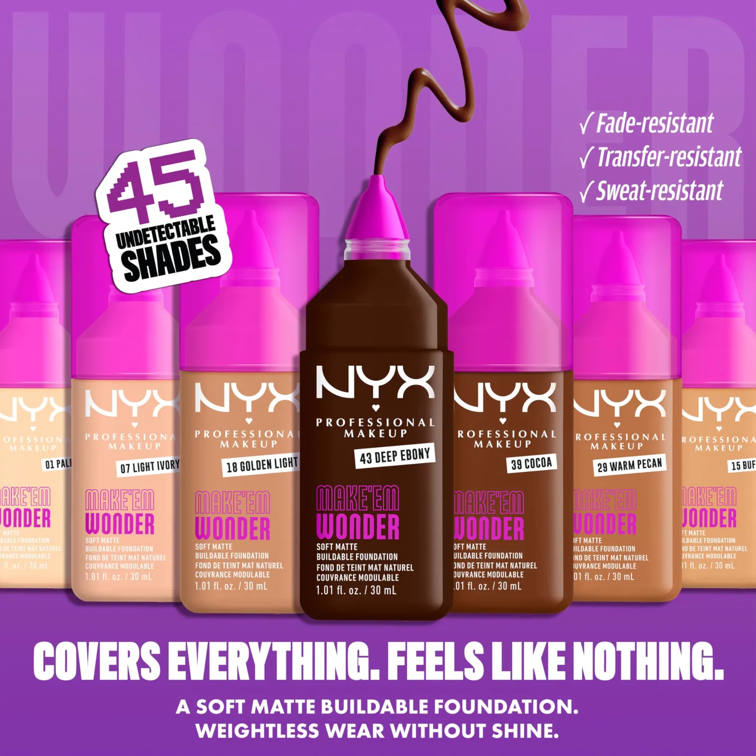 NYX PROFESSIONAL MAKEUP Make 'Em Wonder Liquid Foundation, 24HR Foundation Makeup With A Soft Matte Finish, Buildable Full Coverage - 20 Classic Tan