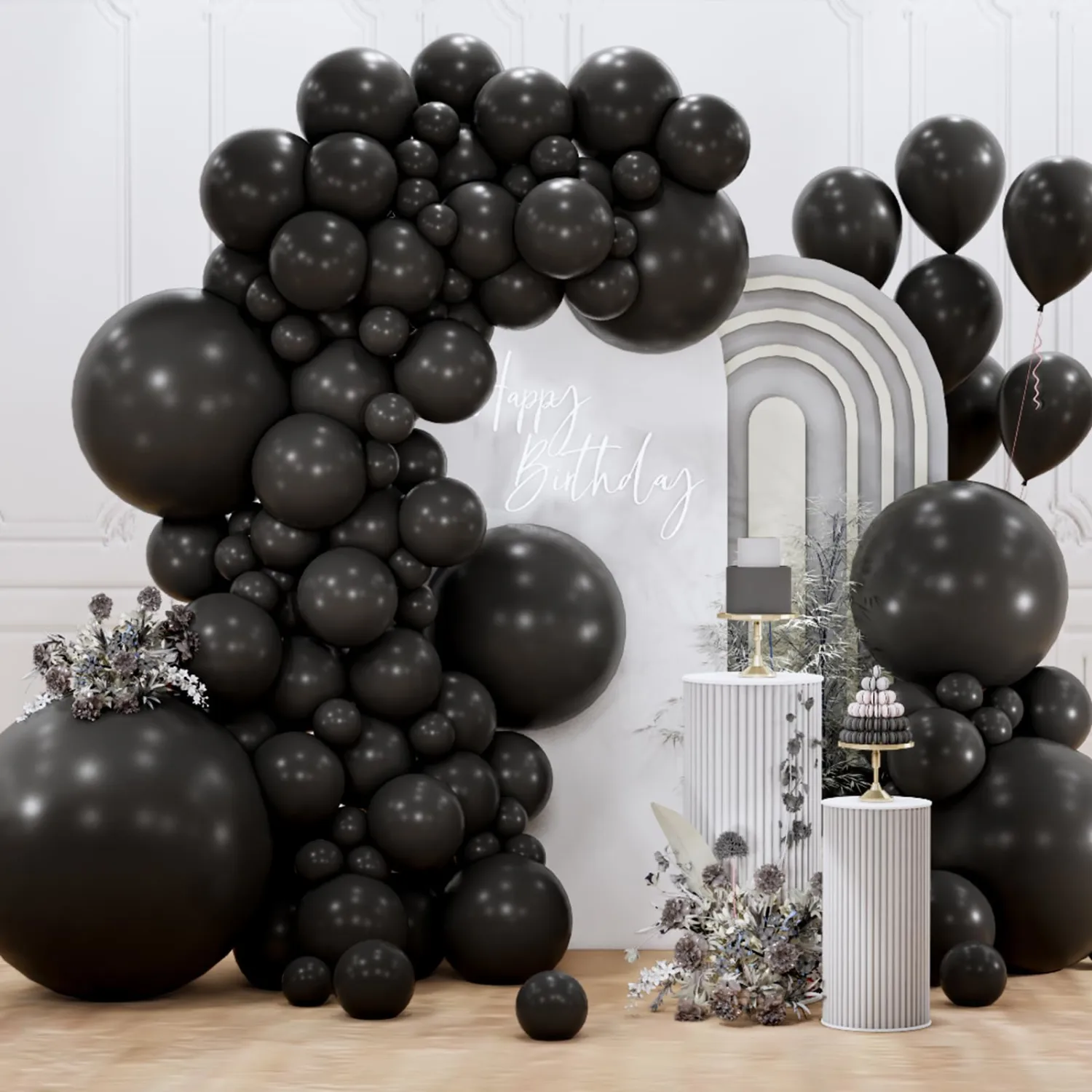PartyWoo Black Balloons 127 pcs Different Sizes Pack of 36 18 12 10 5 Inch Matte Black Latex Balloon Arch Kit Garland for Graduation Halloween New Year Engagement Birthday Party Decorations Black-Y18