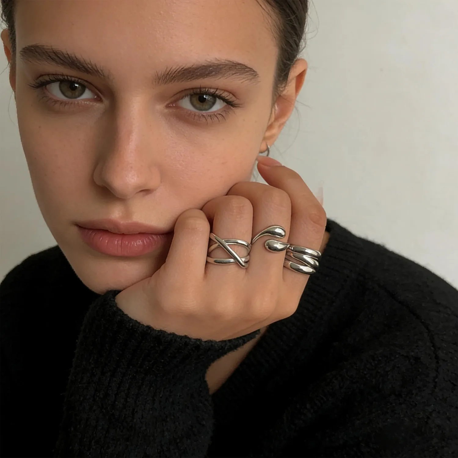 YEEZII Chunky Gold Rings for Women Non Tarnish, 18K Gold Plated Stackable Thumb Ring, Statement Women Rings Set
