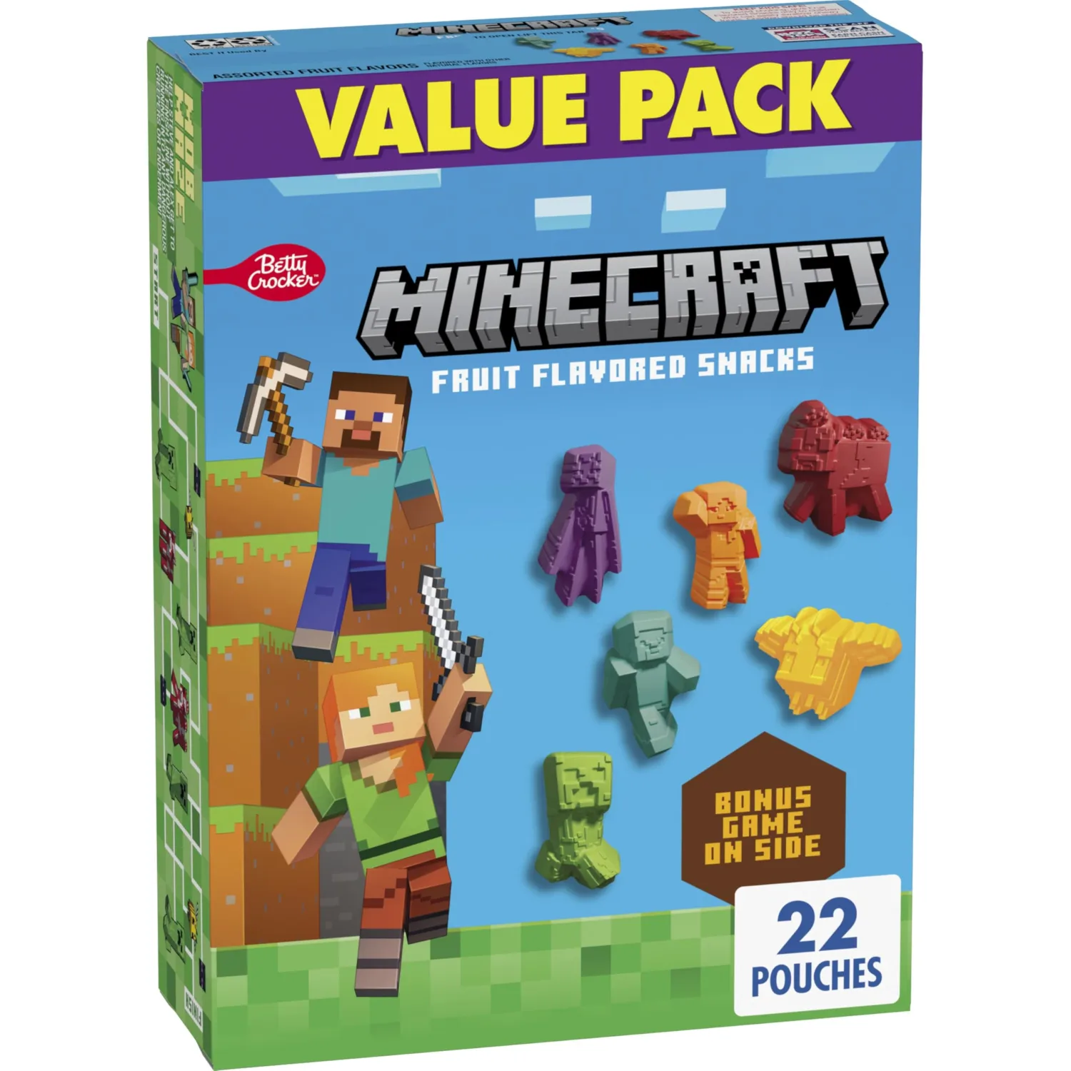 Minecraft Fruit Flavored Snacks, Fat Free and Gluten Free Snacks, 17.6 oz (22 Pouches)